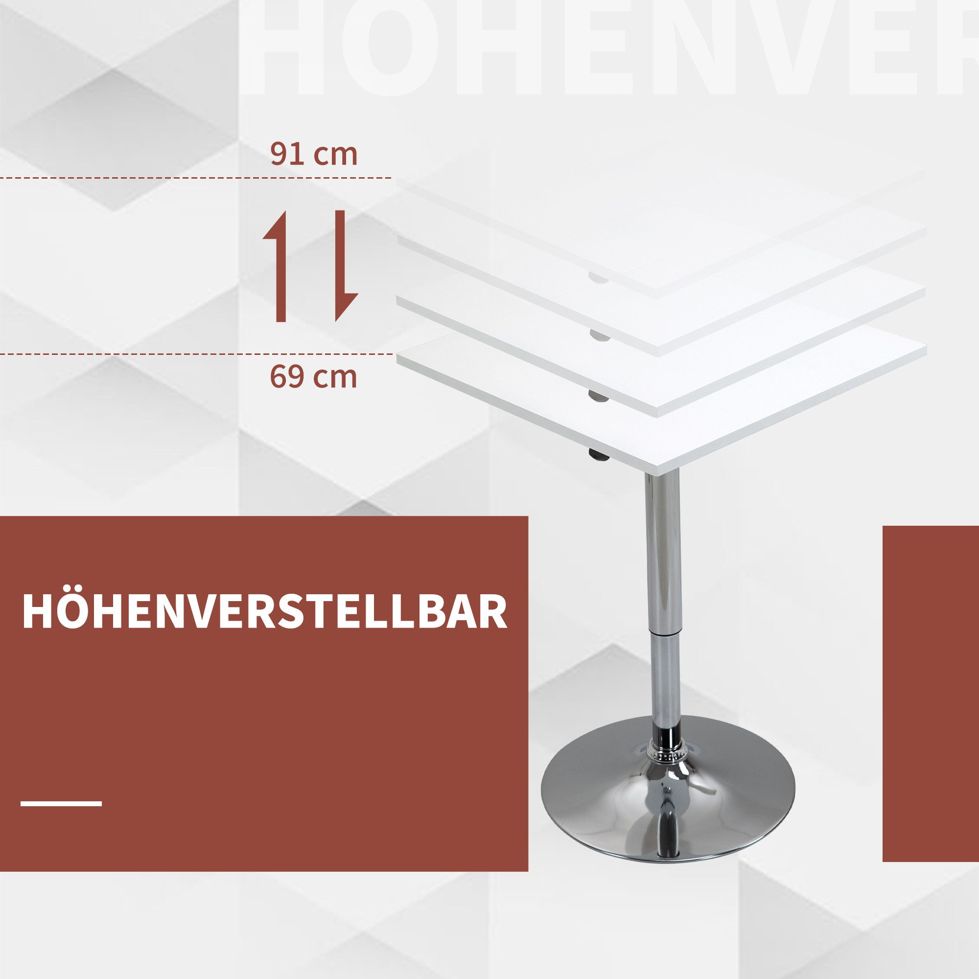 furnicato Bartisch Höhenverstellbarer Bartisch, 360° drehbar, Weiß, (1-St)