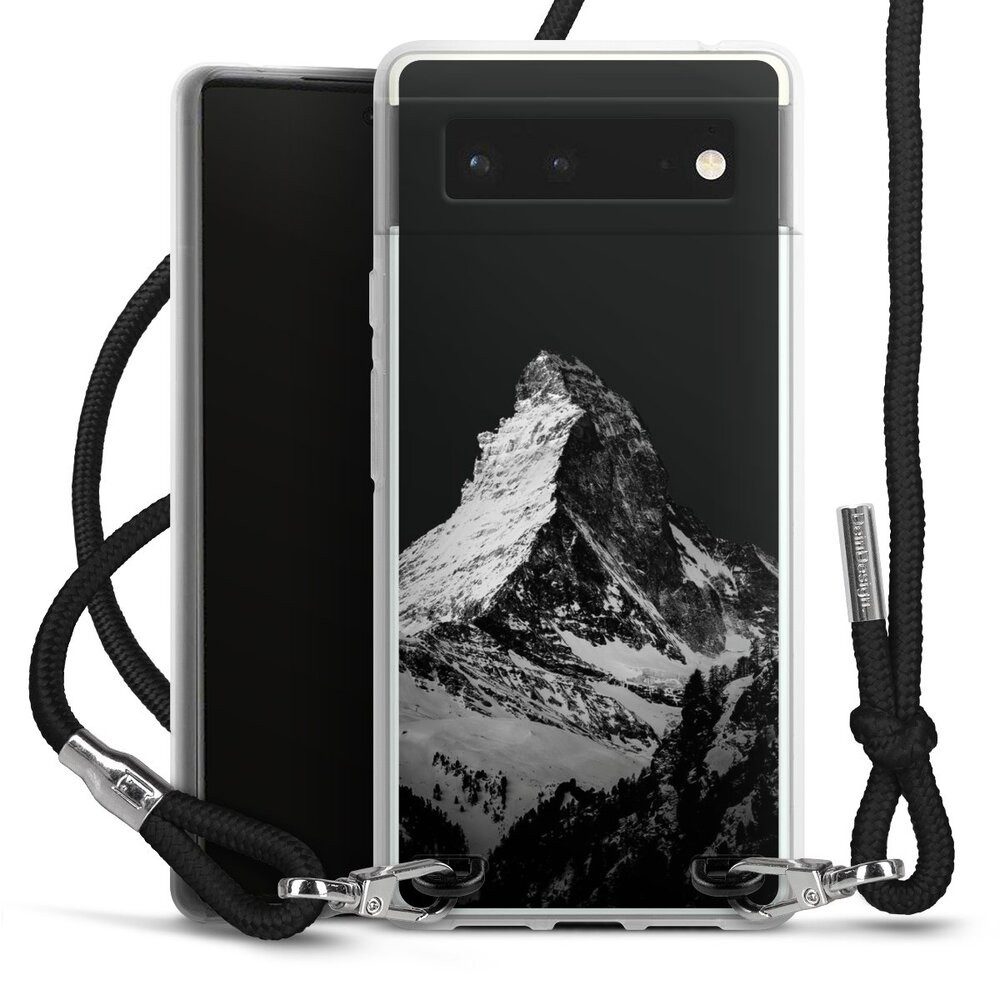 DeinDesign Handyhülle Berg Schnee Alpspitze Snow Capped Mountains Grayscale, Google Pixel 6 Handykette Hülle mit Band Case zum Umhängen