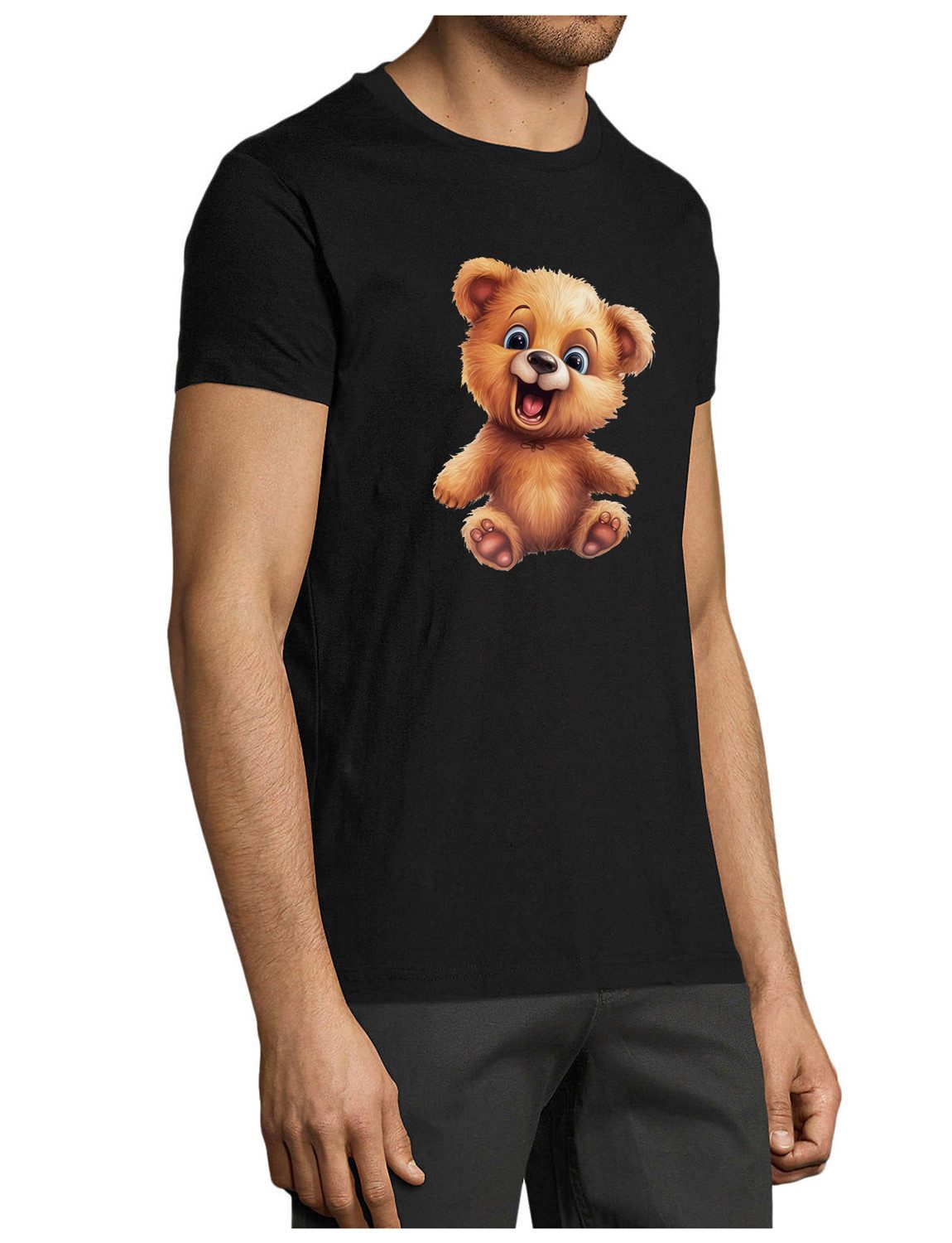 MyDesign24 T-Shirt Herren Print Shirt - Teddybär Brustprint Baumwollshirt mit Wildtier Aufdruck Regular Fit i268