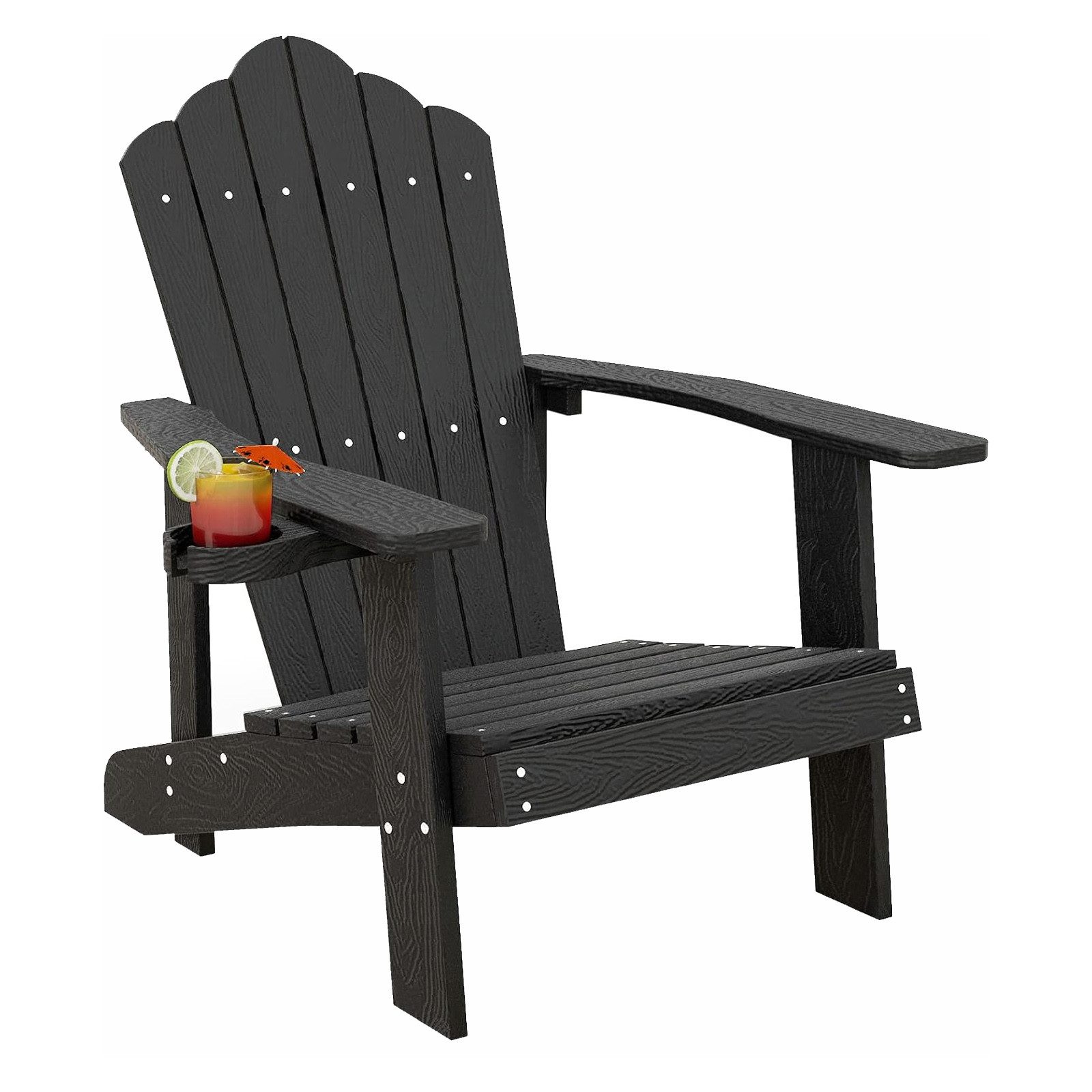 KOMFOTTEU Gartenstuhl Adirondack Stuhl mit Getränkehalter, 150 kg Tragfähigkeit