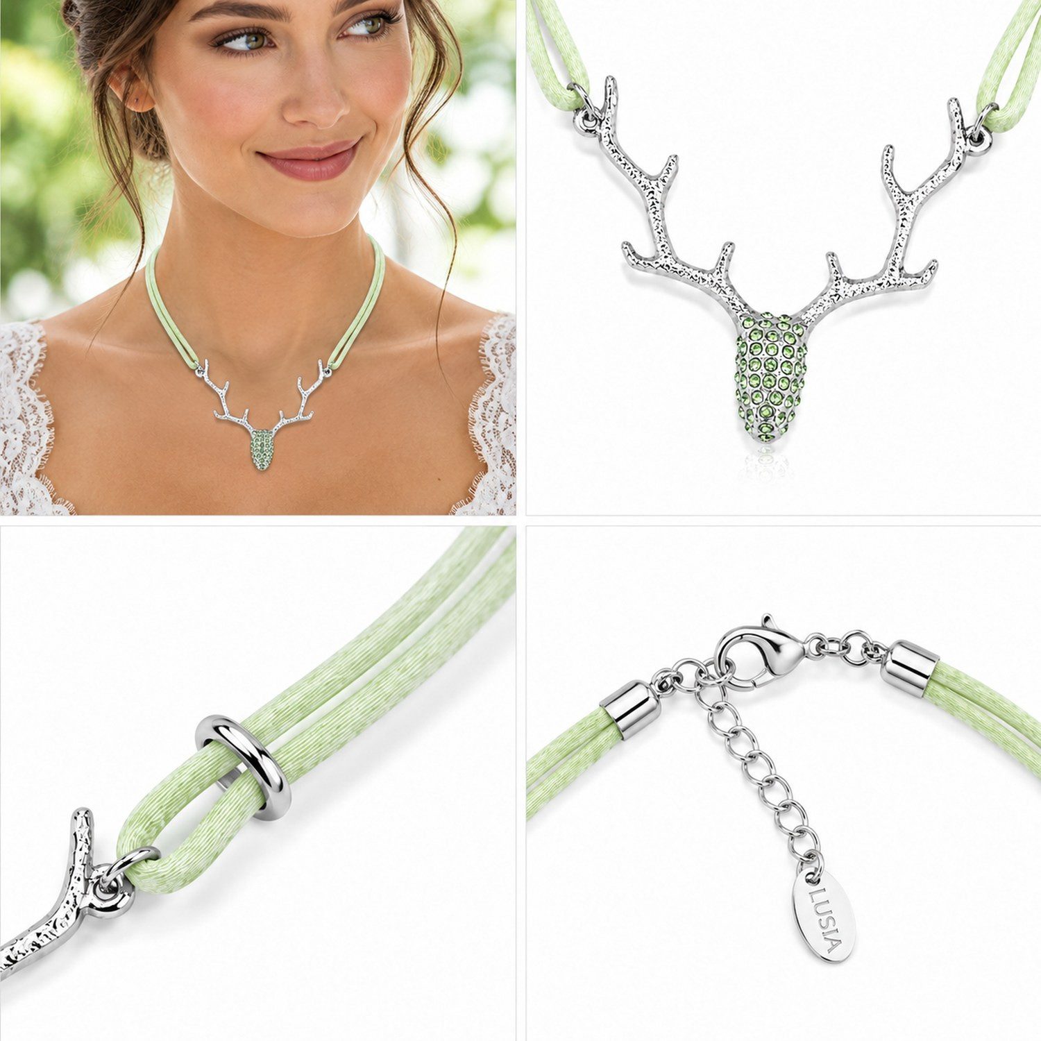 LUISIA® Kette mit Anhänger "Nicola" mit Hirschkopf und Kristallen von Swarovski® (inkl. Schmuckbox) – Bild 4 von 5