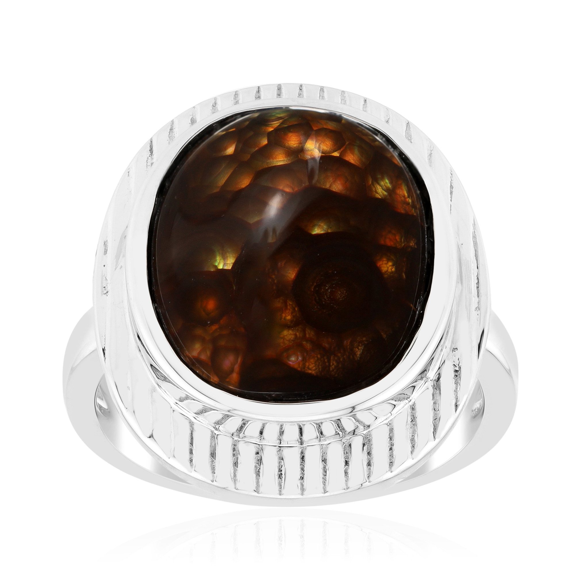 Cavill Solitärring Cavill Feuerachat Ring 7,18 ct, rhodiniertes 925 Silber, braun, oval (1-tlg)