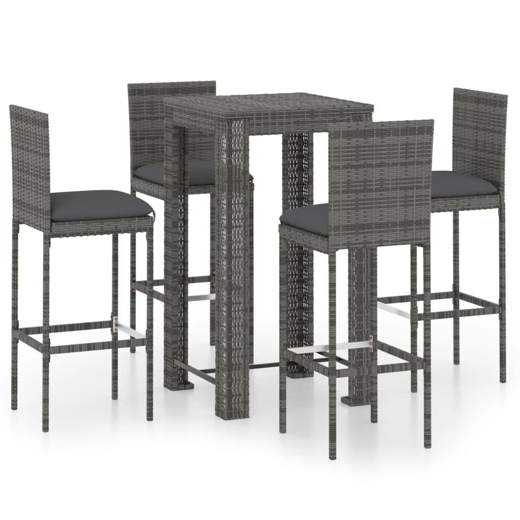 furnicato Bargruppe 5-tlg. Gartenbar-Set mit Kissen Poly Rattan Grau, (1-tlg)