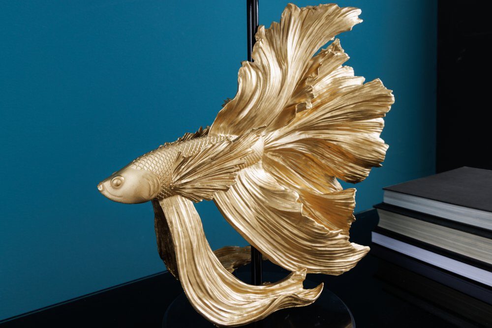 · Marmor-Fuß · CROWNTAIL gold, Fisch-Figur · Schlafzimmer 65cm Stoff · Ein-/Ausschalter, · schwarz ohne Design riess-ambiente / Tischleuchte Wohnzimmer Leuchtmittel,