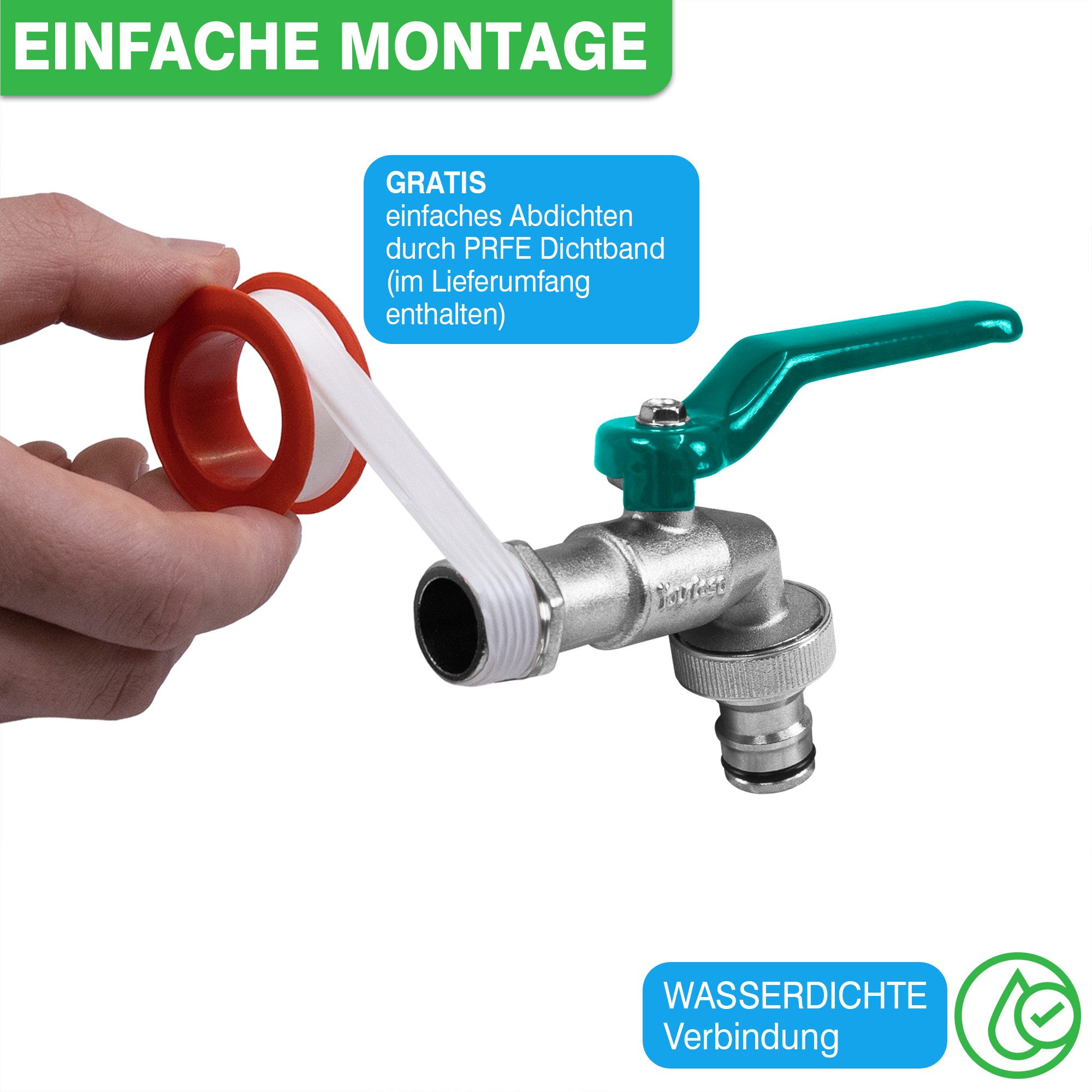 YourCasa Absperrventil Wasserhahn Garten 1/2 Zoll & 3/4 Zoll aus Messing, Messing, Schnellkupplung, Adapter auf 3/4 Zoll – Bild 4 von 5