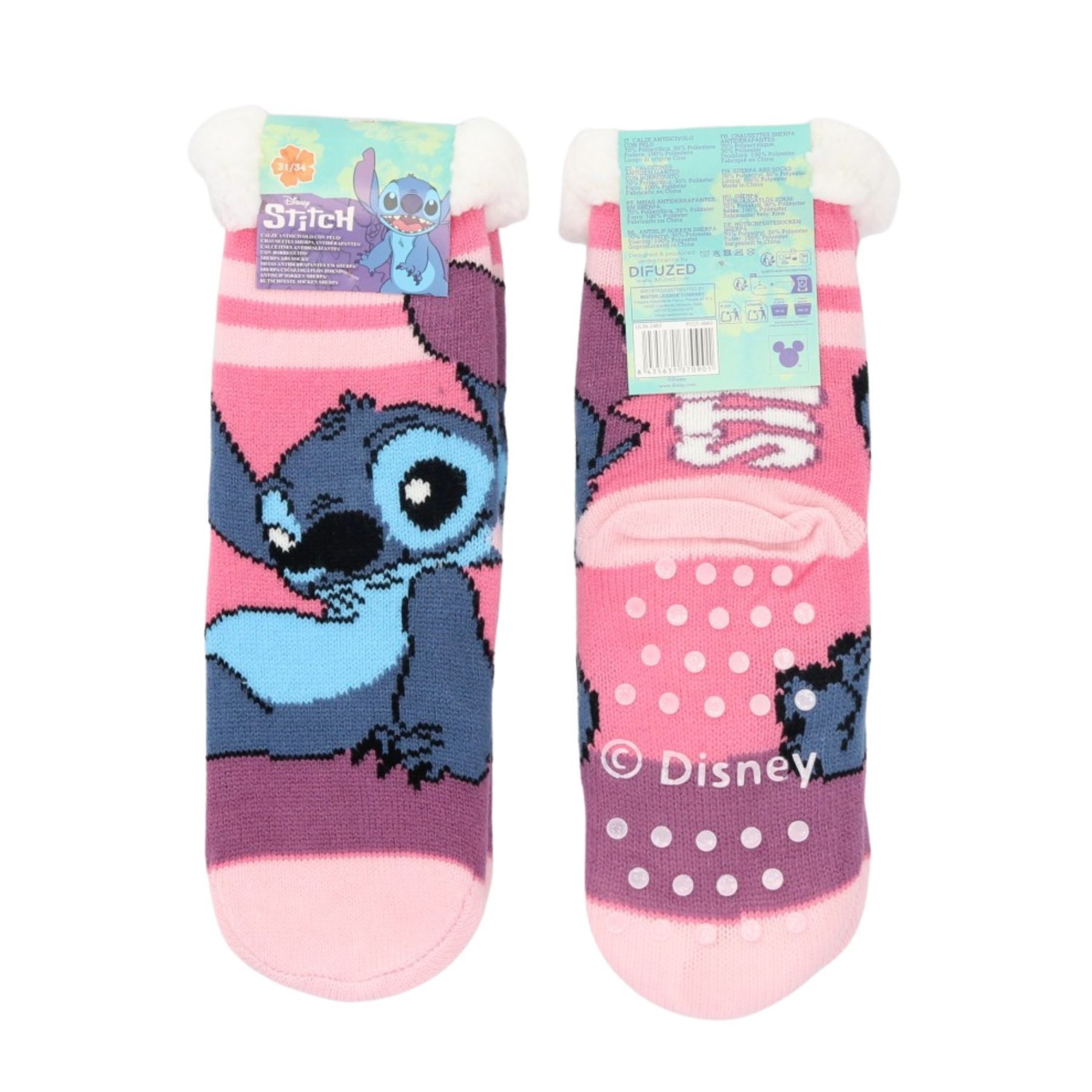 Disney Frozen Носки Disney Stitch Sherpa Kinder Носки Anti Rutsch rosa EU 23 34 (Single Pack, 1 Paar) Flauschige Sherpa Носки mit ABS Anti Rutsch