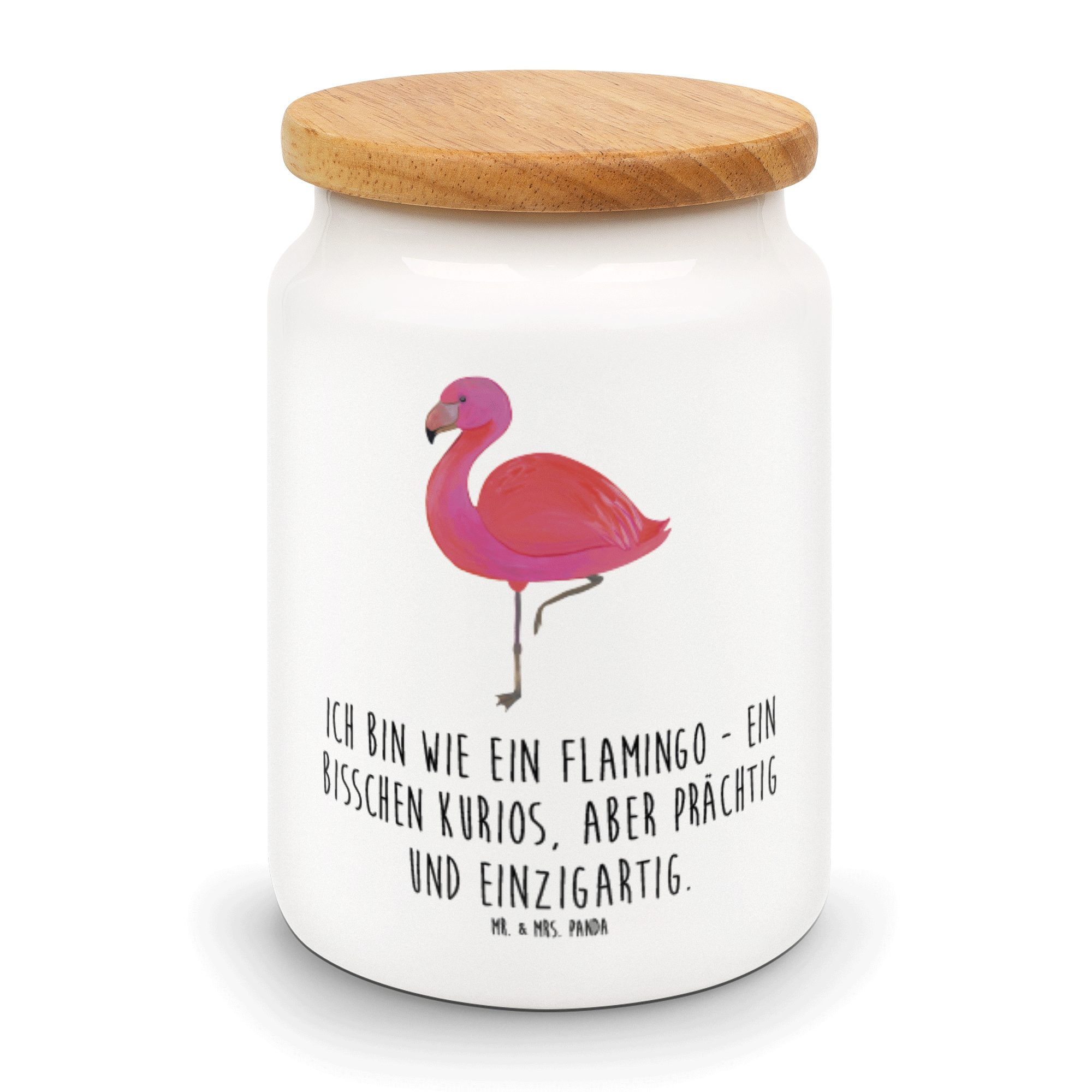 Mr. Keramik, classic (1-tlg) - Aufbe, Mrs. Panda - & Geschenk, Flamingo Weiß Vorratsdose ich, Vorratsbehälter, rosa,