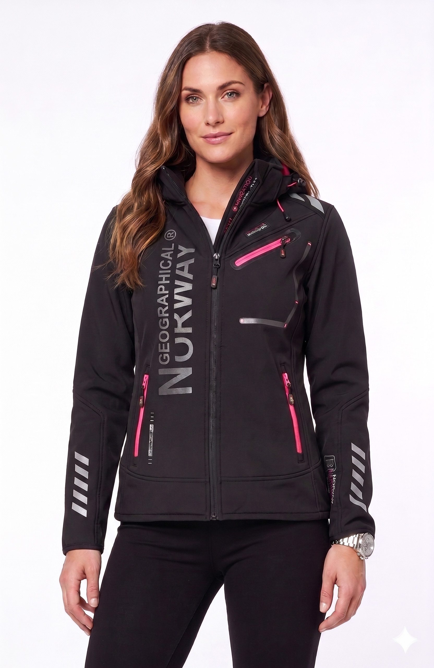 Geographical Norway Softshelljacke Damen Leichte Übergangsjacke mit Kapuze, wasserabweisend Gr. S–XXL