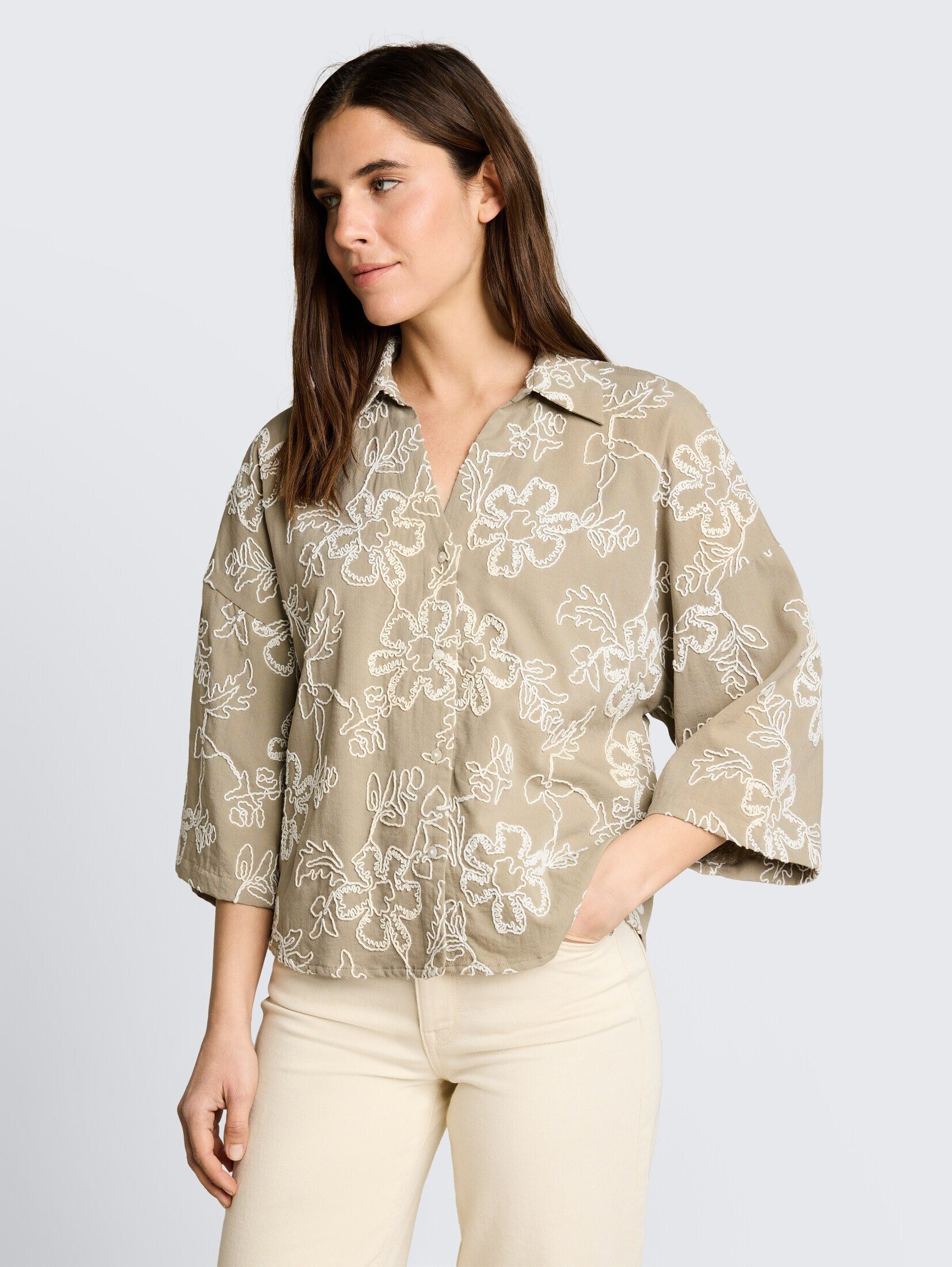 TOM TAILOR Langarmbluse Blusen & Shirts Oversize Bluse mit Blumen-Stickereien
