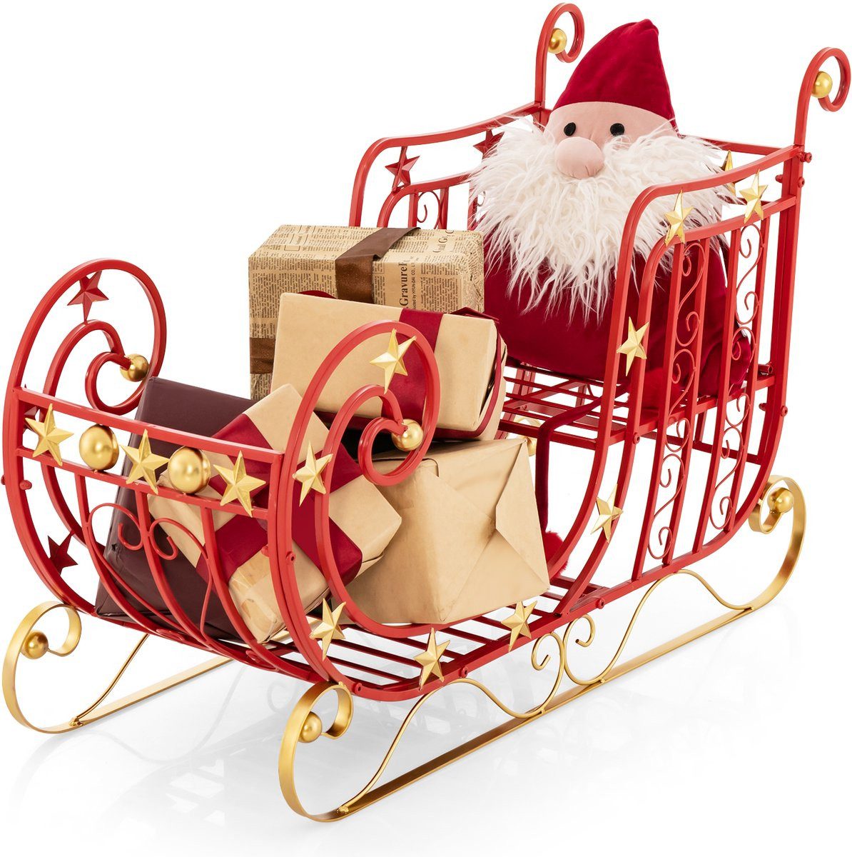 COSTWAY Aufbewahrungskorb Dekorative Weihnachtsschlitten, Metall, 99 x 36 x 61 cm, rot (1 St., 1-tlg), Sterne-Muster