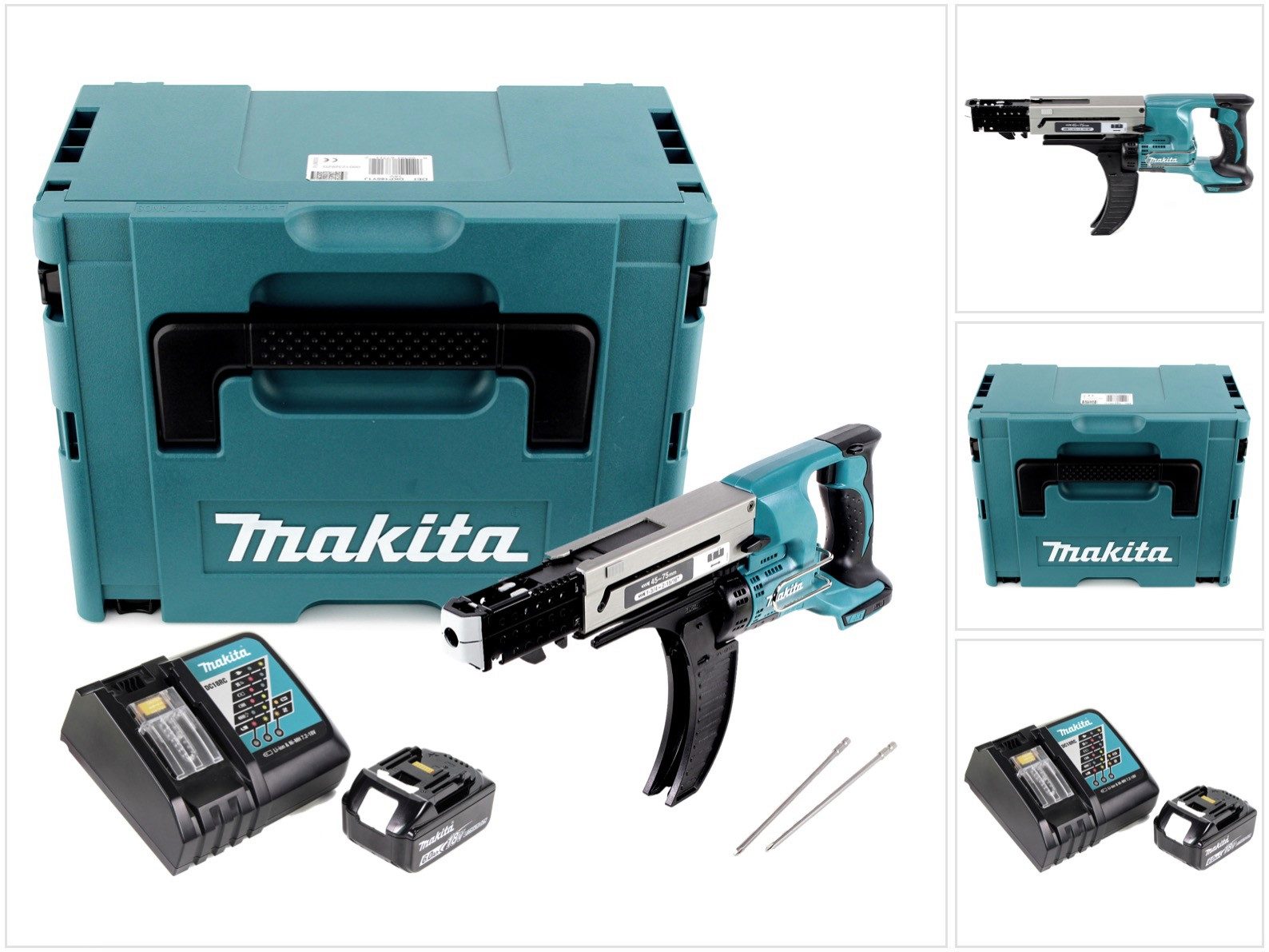 Makita Akku-Magazinschrauber DFR 750 RG1J 18V 45-75mm + 1x Akku 6,0Ah + Ladegerät + Makpac