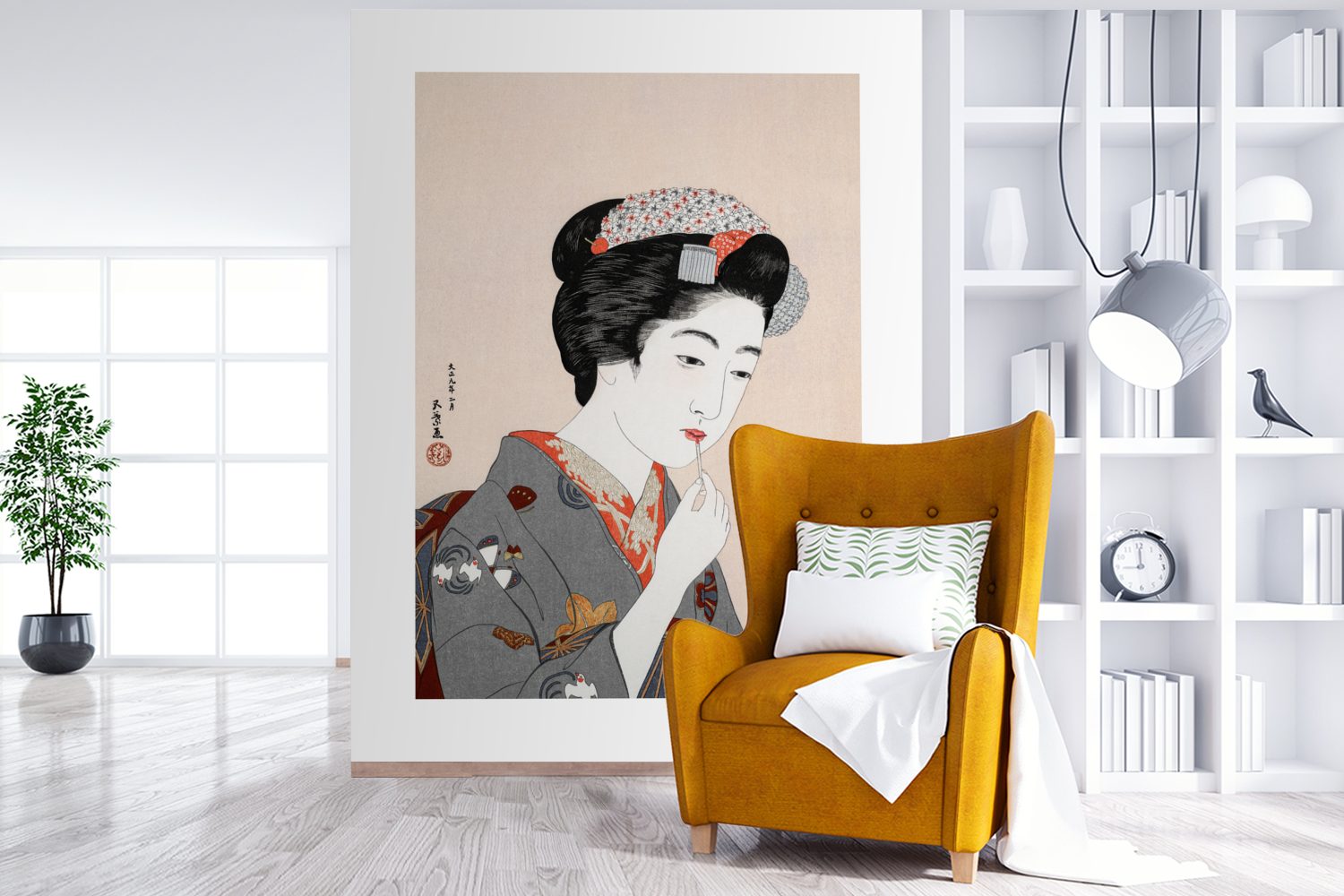 MuchoWow Fototapete Vintage - Frau bedruckt, Tapete - Wohnzimmer, Wandtapete Vinyl für - Japan, (4 Montagefertig Matt, St), Schminken