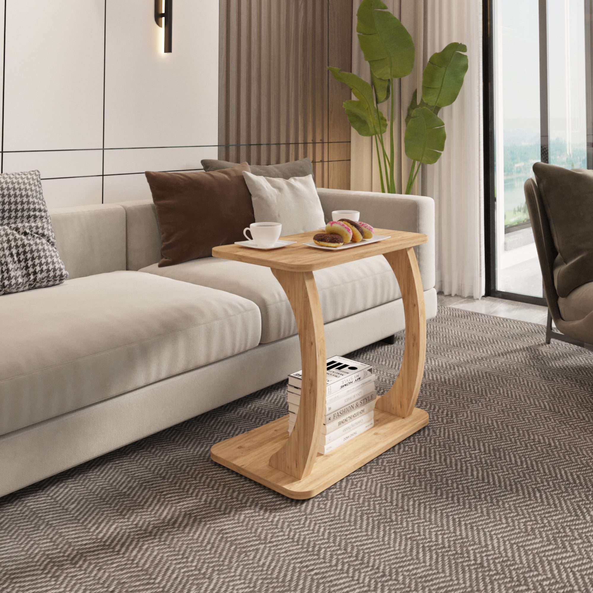 en.casa Beistelltisch, »Stattela« C-förmig 59 x 35 x 56 cm mit 4 Rollen Hol günstig online kaufen