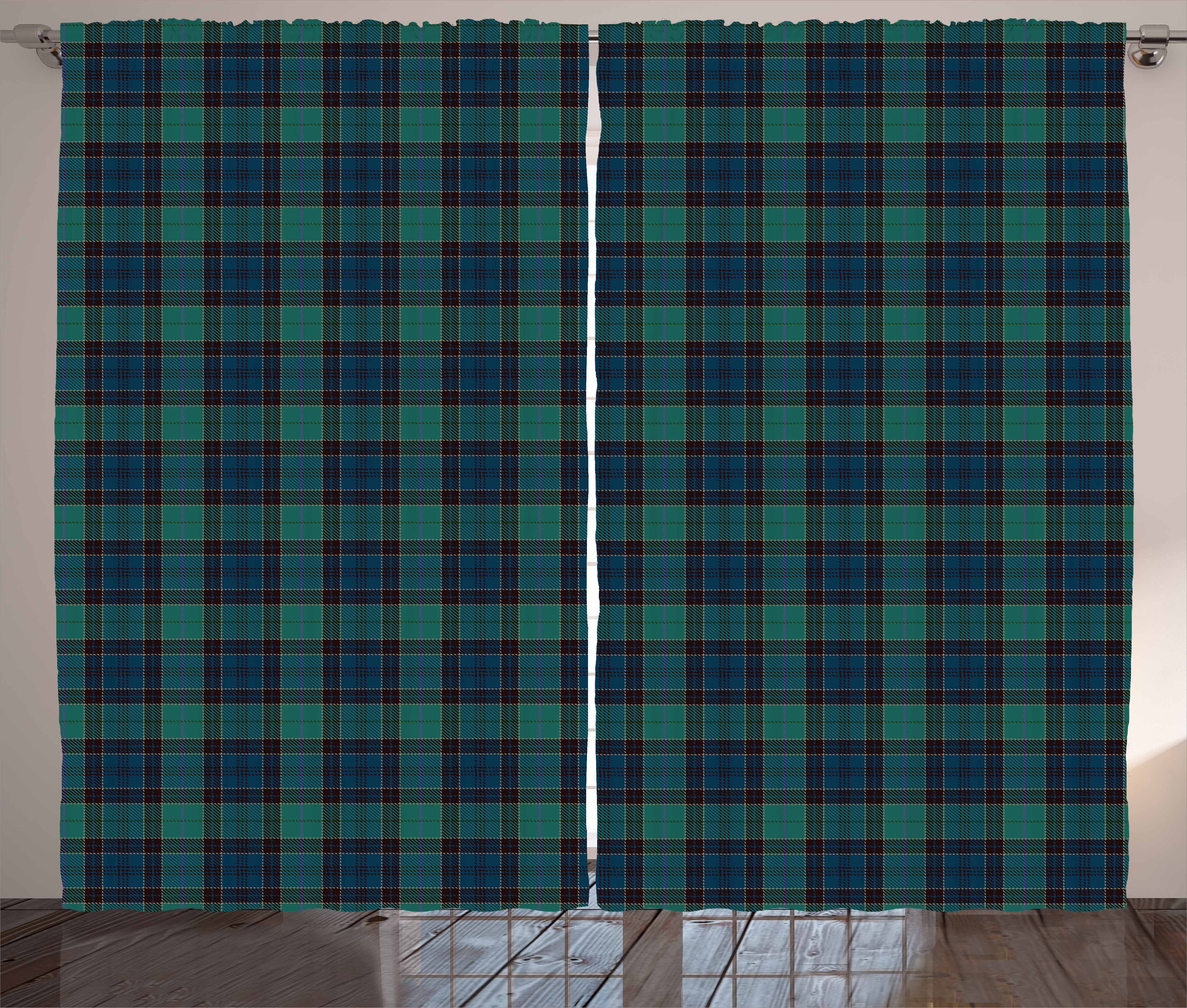 Gardine Schlafzimmer Kräuselband Vorhang mit Schlaufen und Haken,  Abakuhaus, Schottenkaro Scottish Folklore-Muster