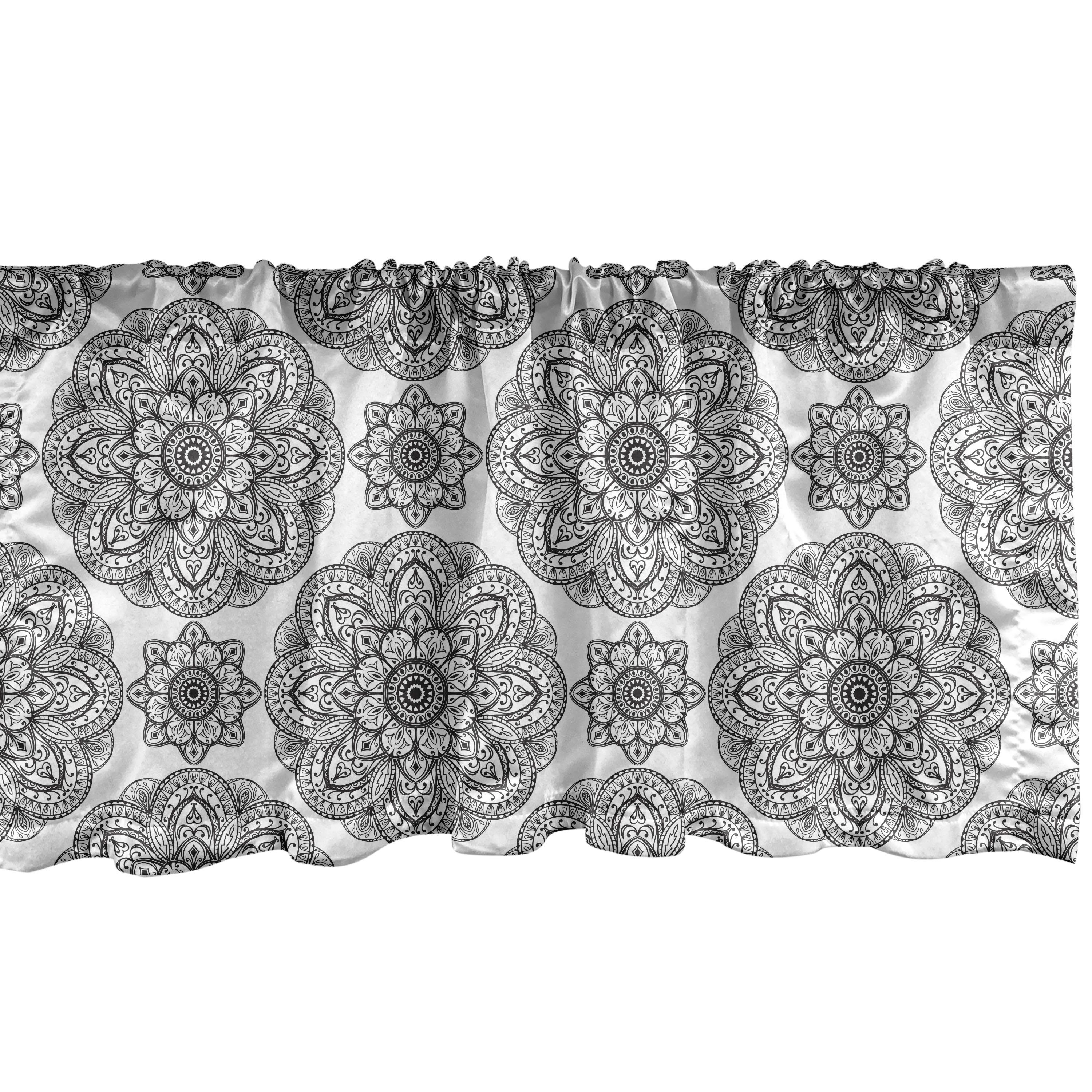 Scheibengardine Vorhang Volant für Küche Schlafzimmer Dekor mit Stangentasche, Abakuhaus, Microfaser, Schwarz Aufwändige Mandala Patterns