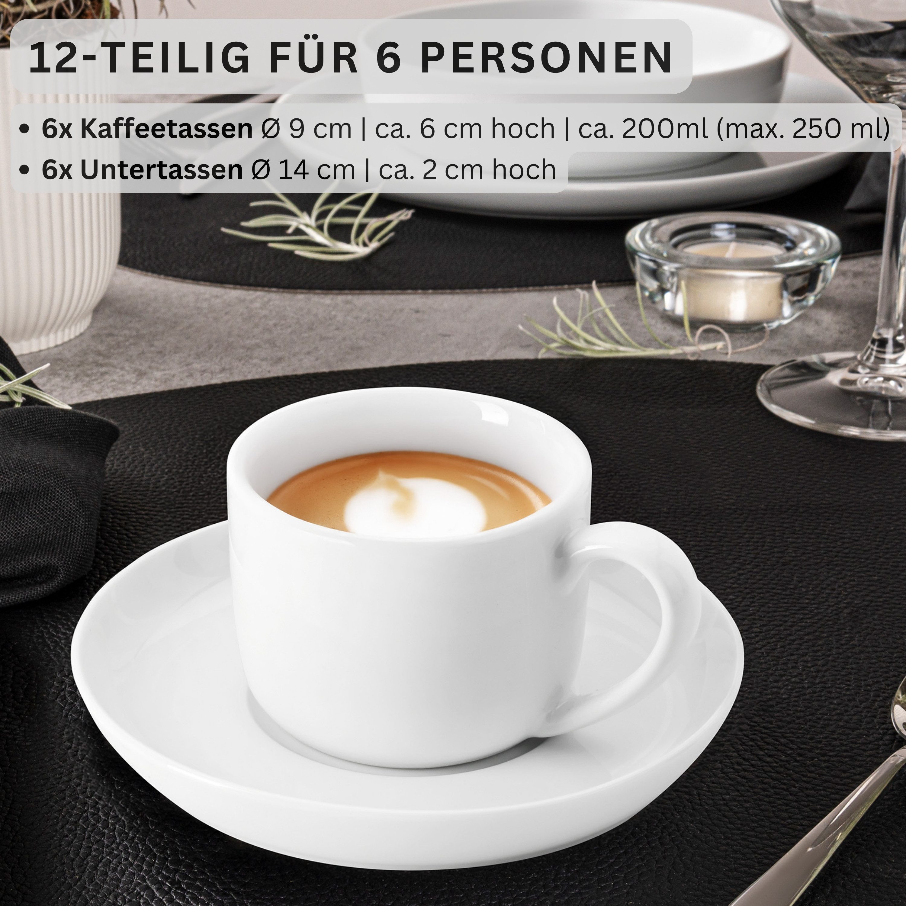 SÄNGER Kaffeeservice Marlo Kaffeetassen Set (12-tlg), 6 Personen, Porzellan, Weiß, Premium Collection