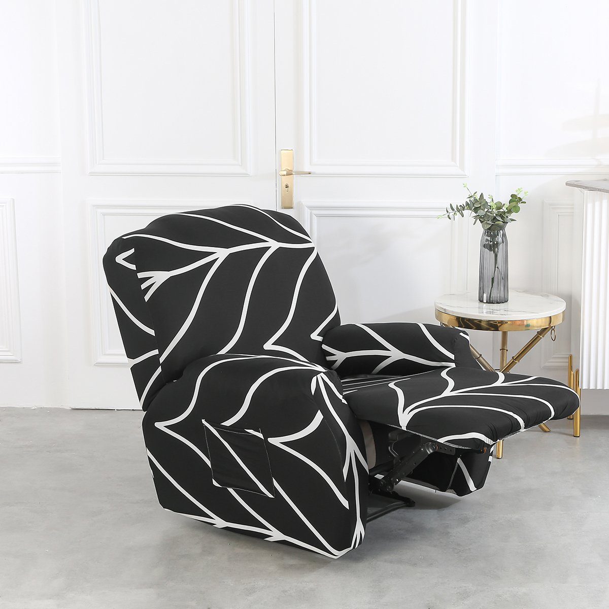 Elastisch #4Schwarz Elasthan,Bedruckter,Geometrische Rosnek Muster,Home Sofahusse Deko,