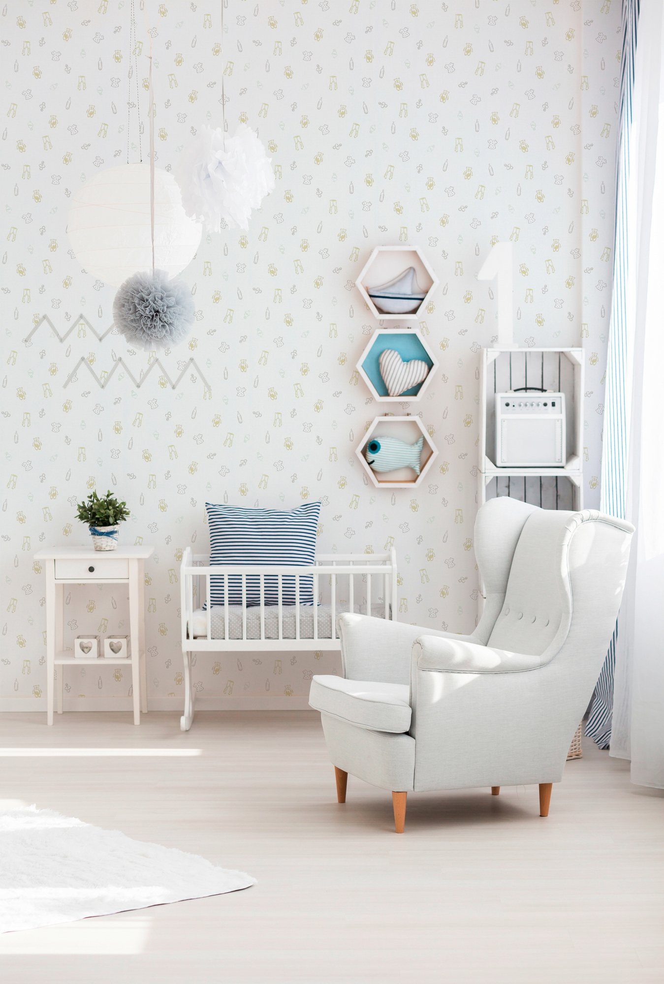 K&L Vliestapete Metallic natur/weiß Stars, Kinderzimmer living Tapete Wall walls Little Art glatt,