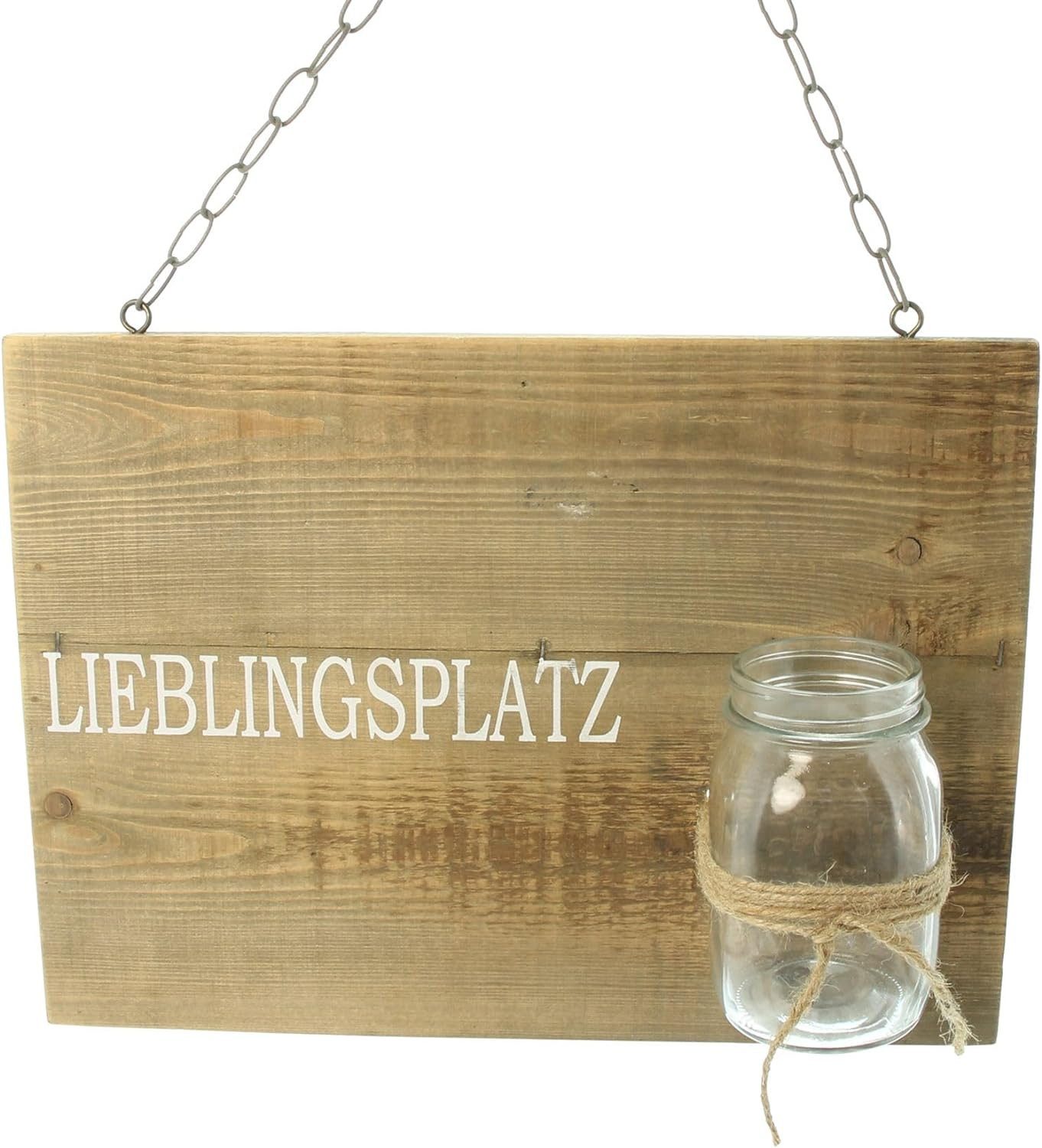 Dekoleidenschaft Wanddekoobjekt Schild "Lieblingsplatz" aus recyceltem Holz mit Glasvase, Wanddeko mit, Schriftzug, Dekohänger, Wandschmuck, Dekoschild, Wandbild, Hängedeko