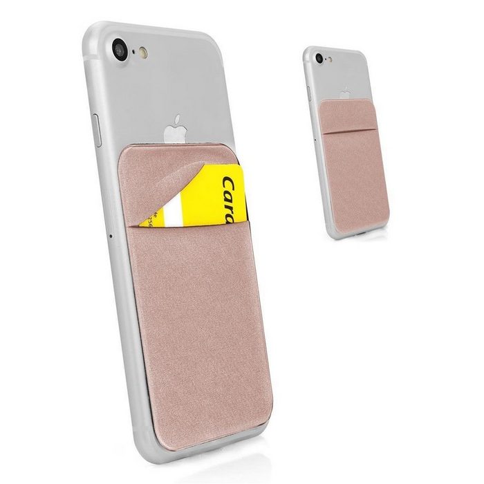 MyGadget Mini Geldbörse 1 Fach Handy Kartenhalter zum aufkleben - RFID Blocking - Haftendes Kartenfach Kartenhülle Karten Halterung - Geldbörse Smartphone Etui - Roségold