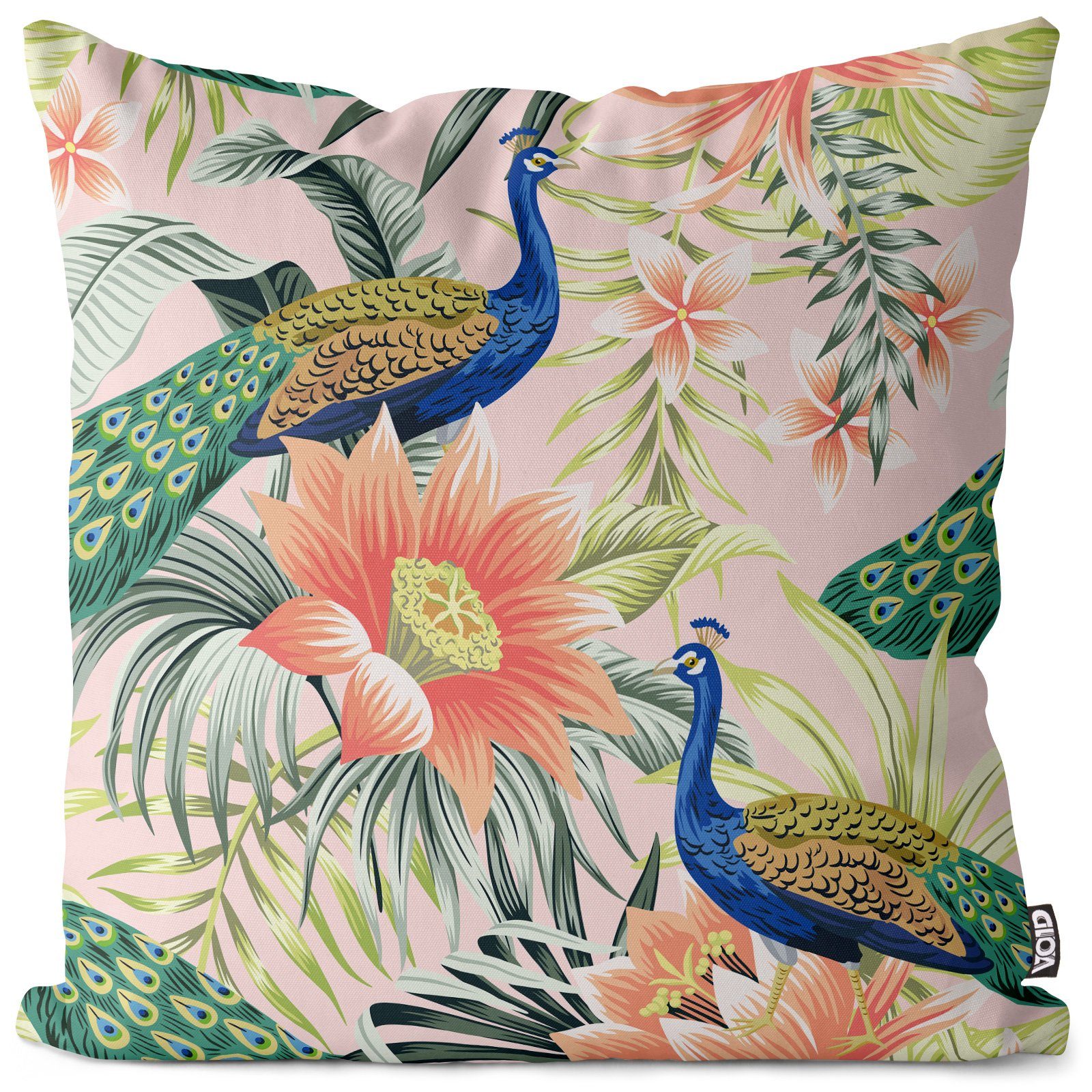 Indien Stück), (1 Reisen Sofa-Kissen Tiere floral Palmen-Blätter Vogel geblümt Süd-Amerika Urlaub exotisch Sommer Federn Blumen-Muster Rosa Zoo Kissenbezug, Afrika VOID