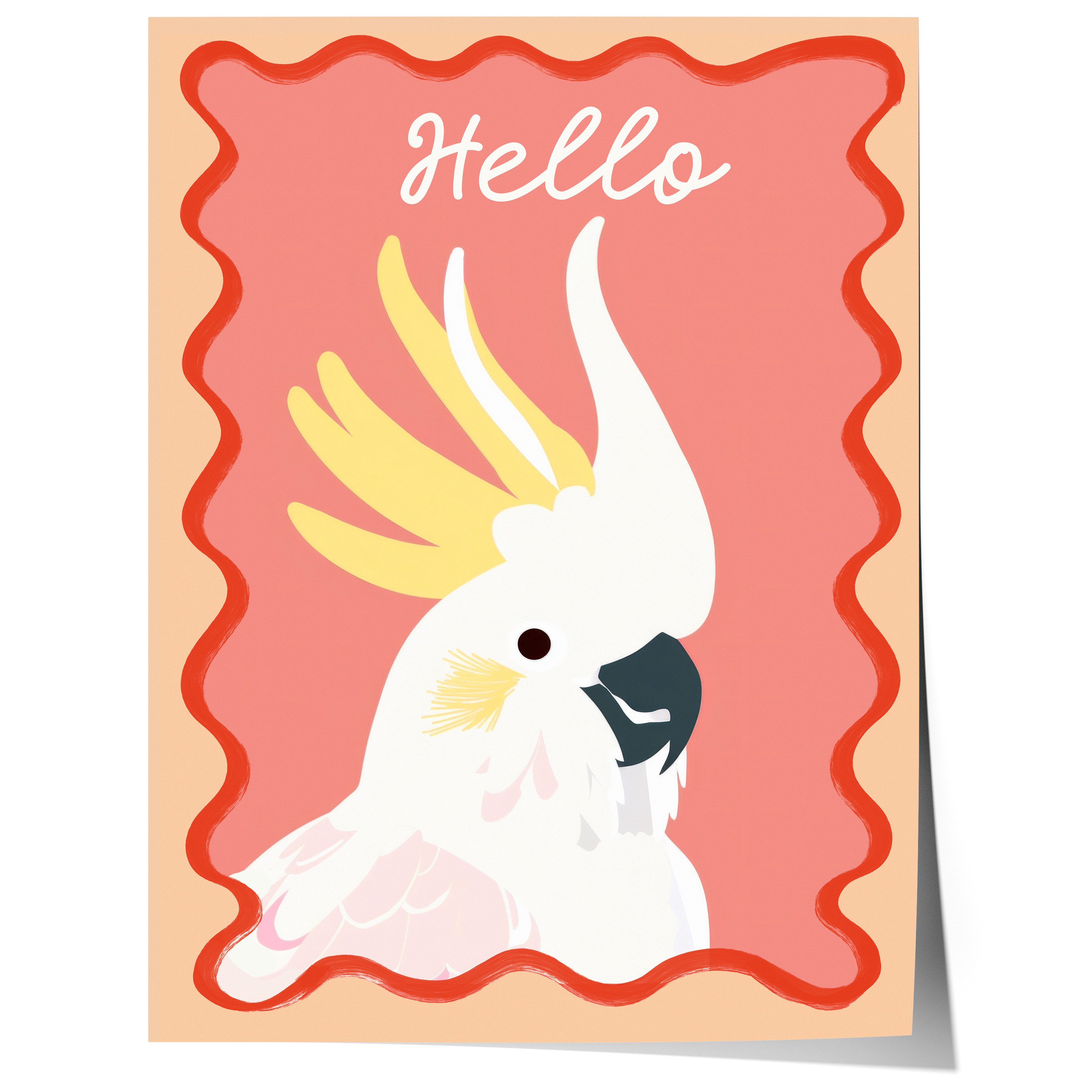 JUSTGOODMOOD Poster Premium ® Vogel Kakadu mit Hello Schriftzug Kinderzimmer, (1 St), verschiedene Größen wählbar