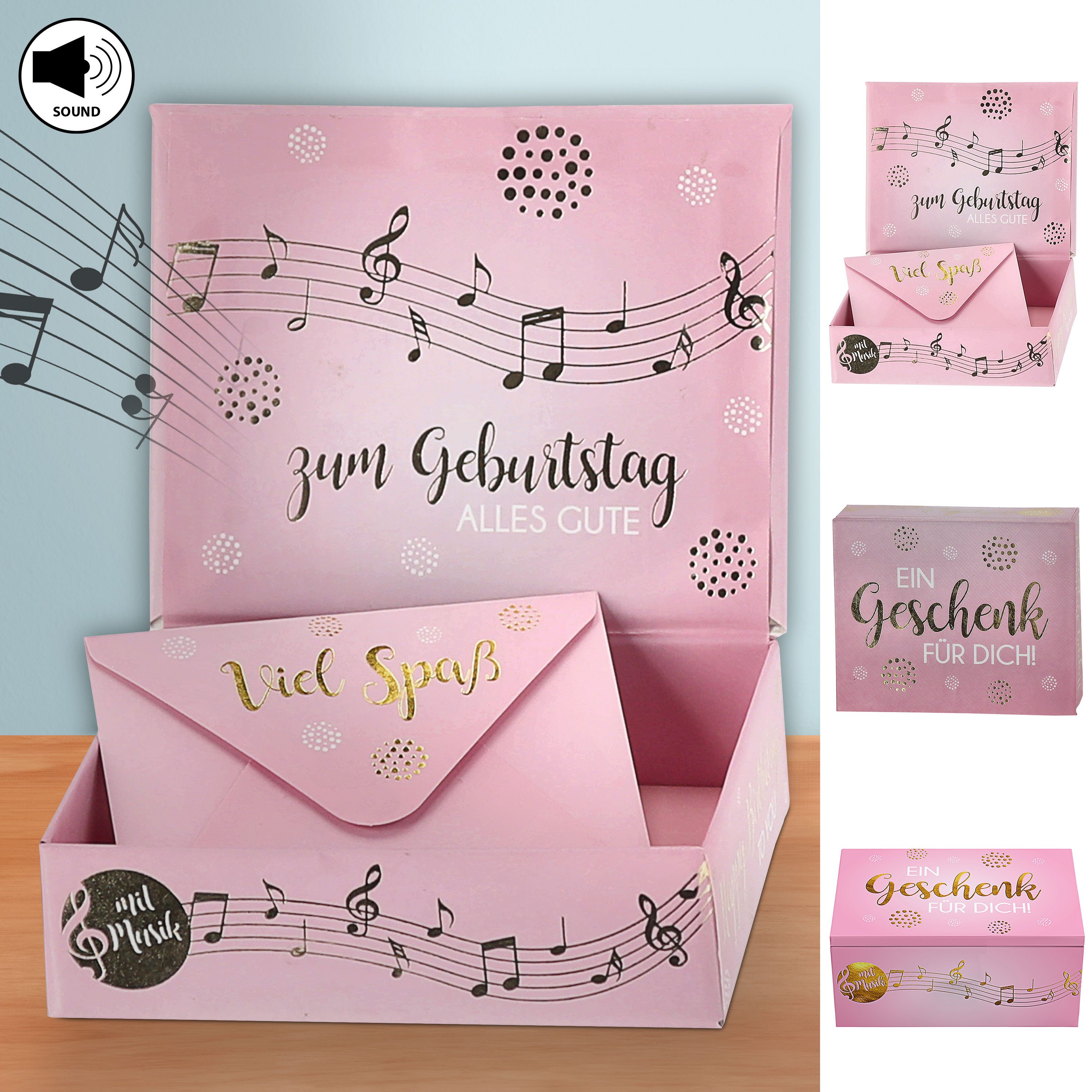 Geschenkbox Geschenkbox Musik 'Ein Geschenk für Dich' rosa 9x7x3,5cm Briefumschlag