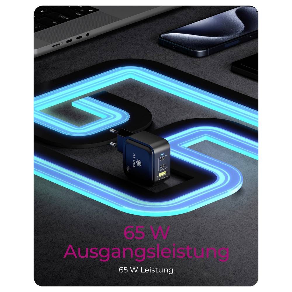 ICY BOX GaN Wandladegerät USB-C® Adapter 65 W Schwarz 61115 USB-Ladegerät