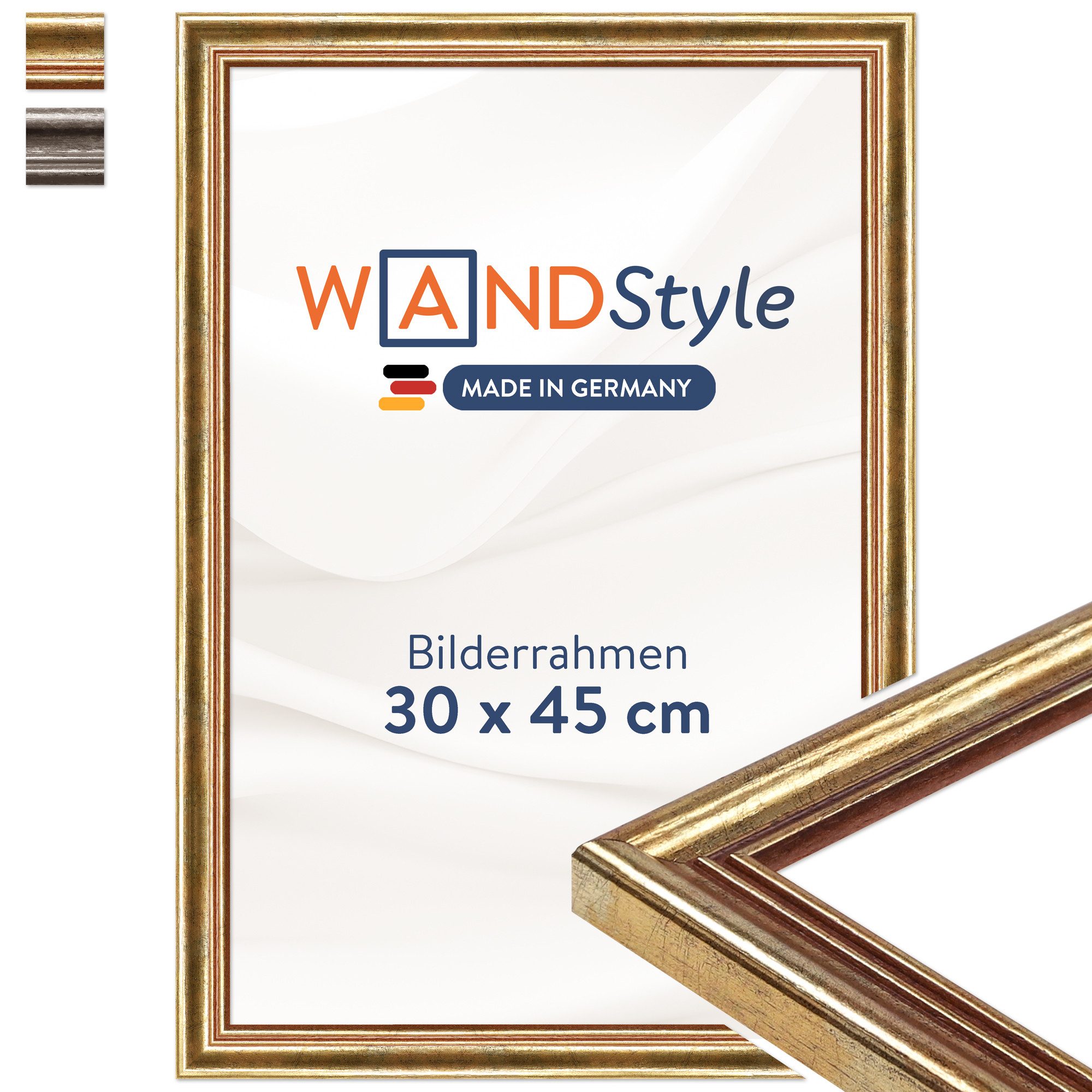 WANDStyle Einzelrahmen H400, Goldener Bilderrahmen 30x45 Holz, Vintage Bilderrahmen Gold 30x45 cm