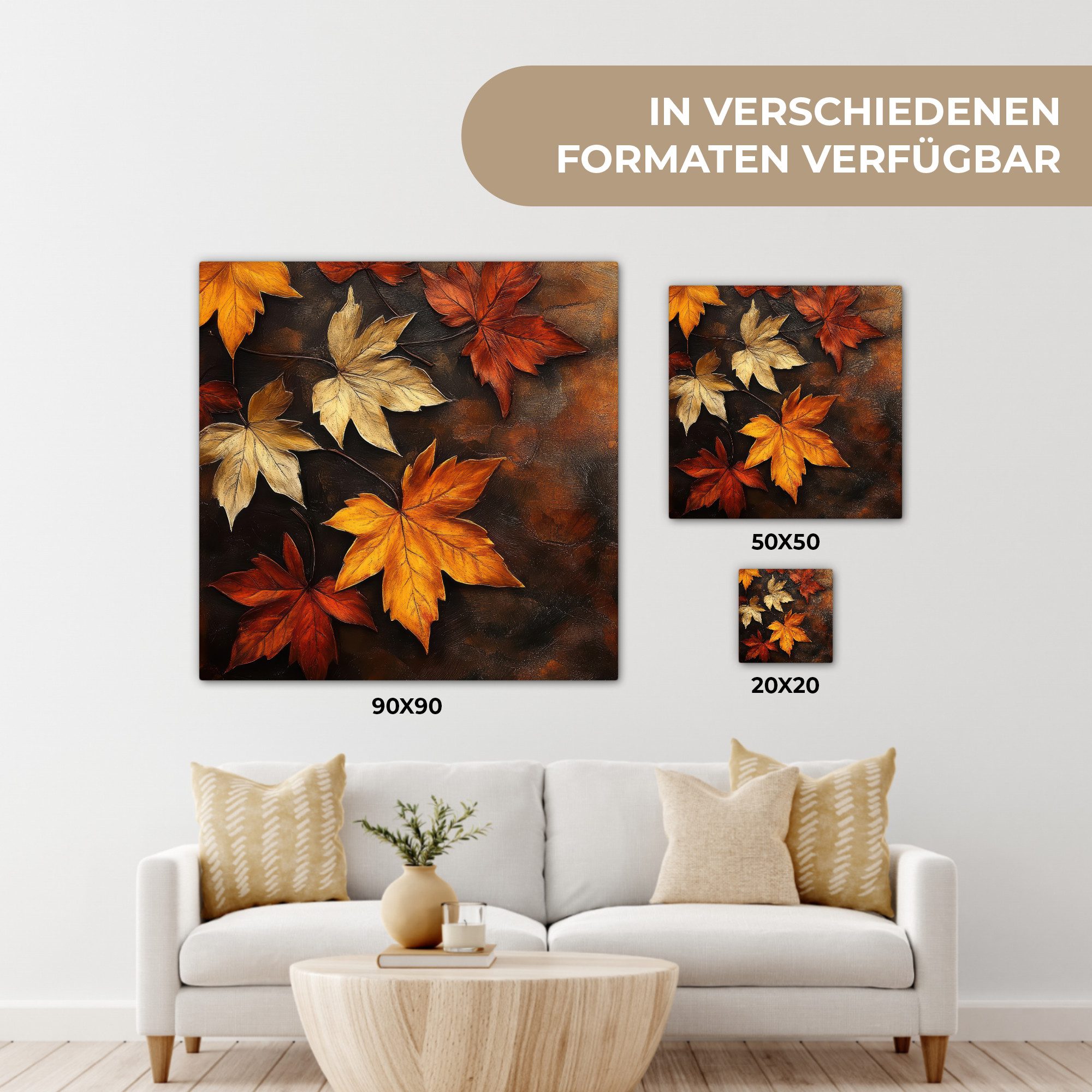 OneMillionCanvasses® Leinwandbild Herbstblätter - Braun - Orange Blätter - Herbstrot, Fotodruck (1 St), Wandbild, Deko Schlafzimmer Wohnzimmer Flur 20x20 cm – Bild 5 von 5