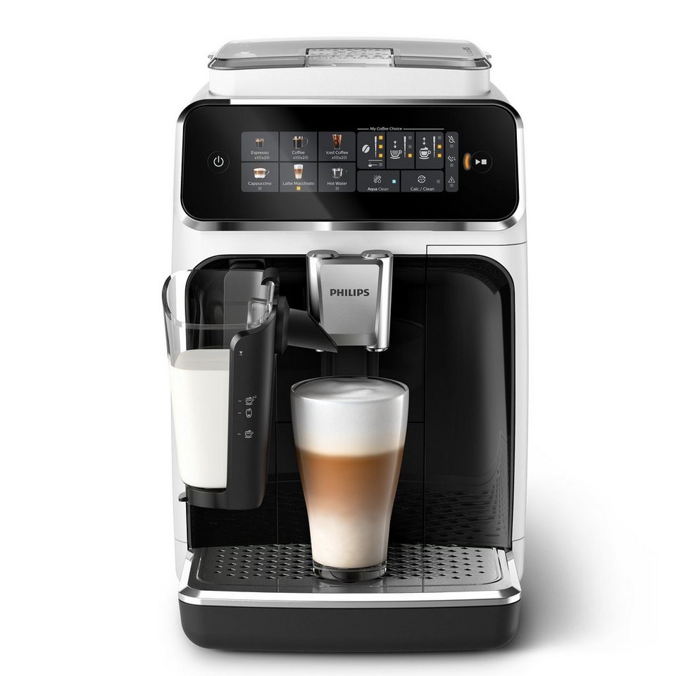 Philips Kaffeevollautomat EP3343/50 3300 Series, 6 Kaffeespezialitäten, mit  LatteGo-Milchsystem, Weiß/Schwarz