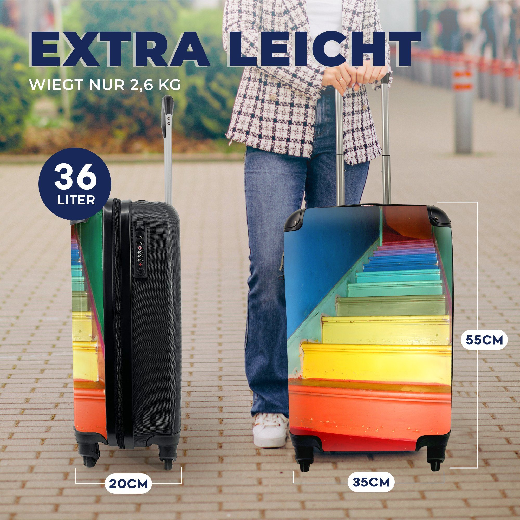 Handgepäckkoffer Reisetasche Handgepäck mit Farben den Trolley, MuchoWow für Treppe in Rollen, rollen, Reisekoffer 4 Ferien, des Regenbogens,