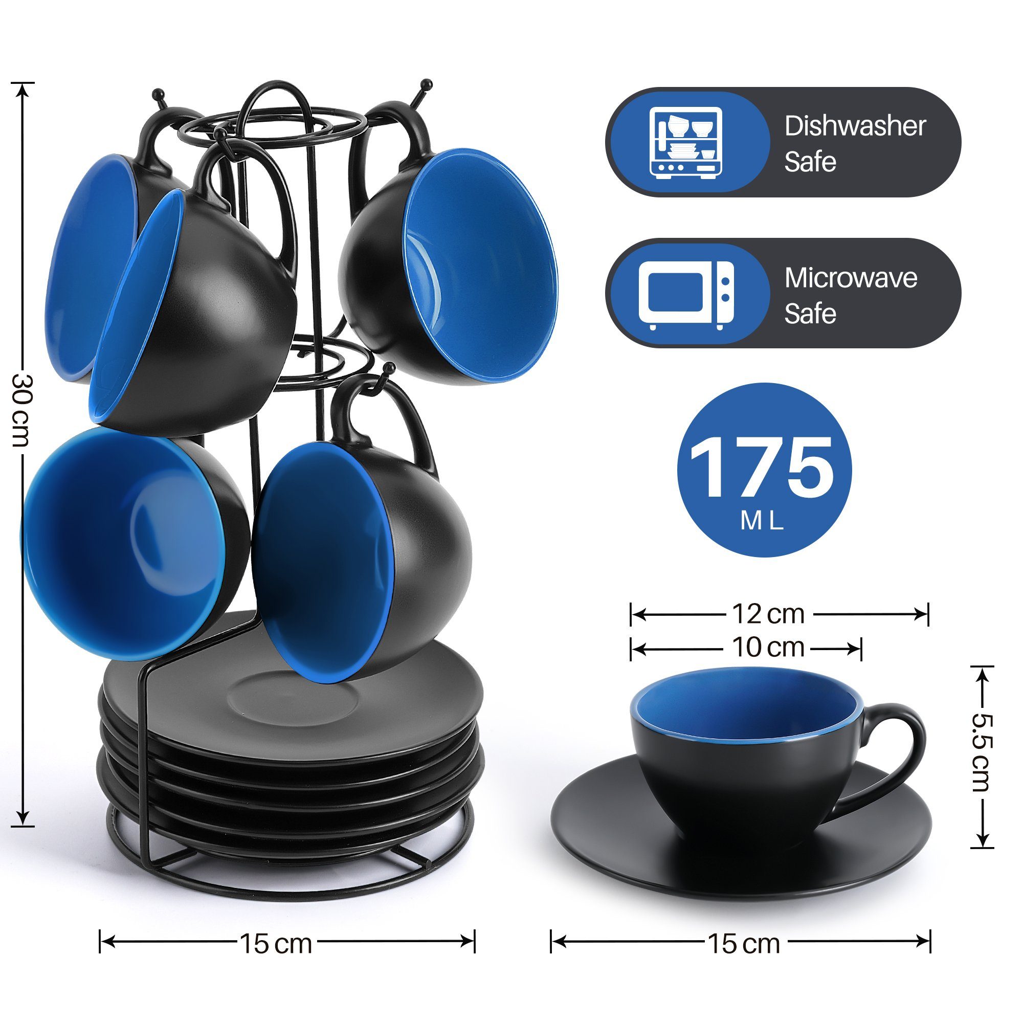 MiaMio Cappuccinotasse 6 x 175ml Cappuccino Tassen / Cappuccinotassen Set Innen Farbig