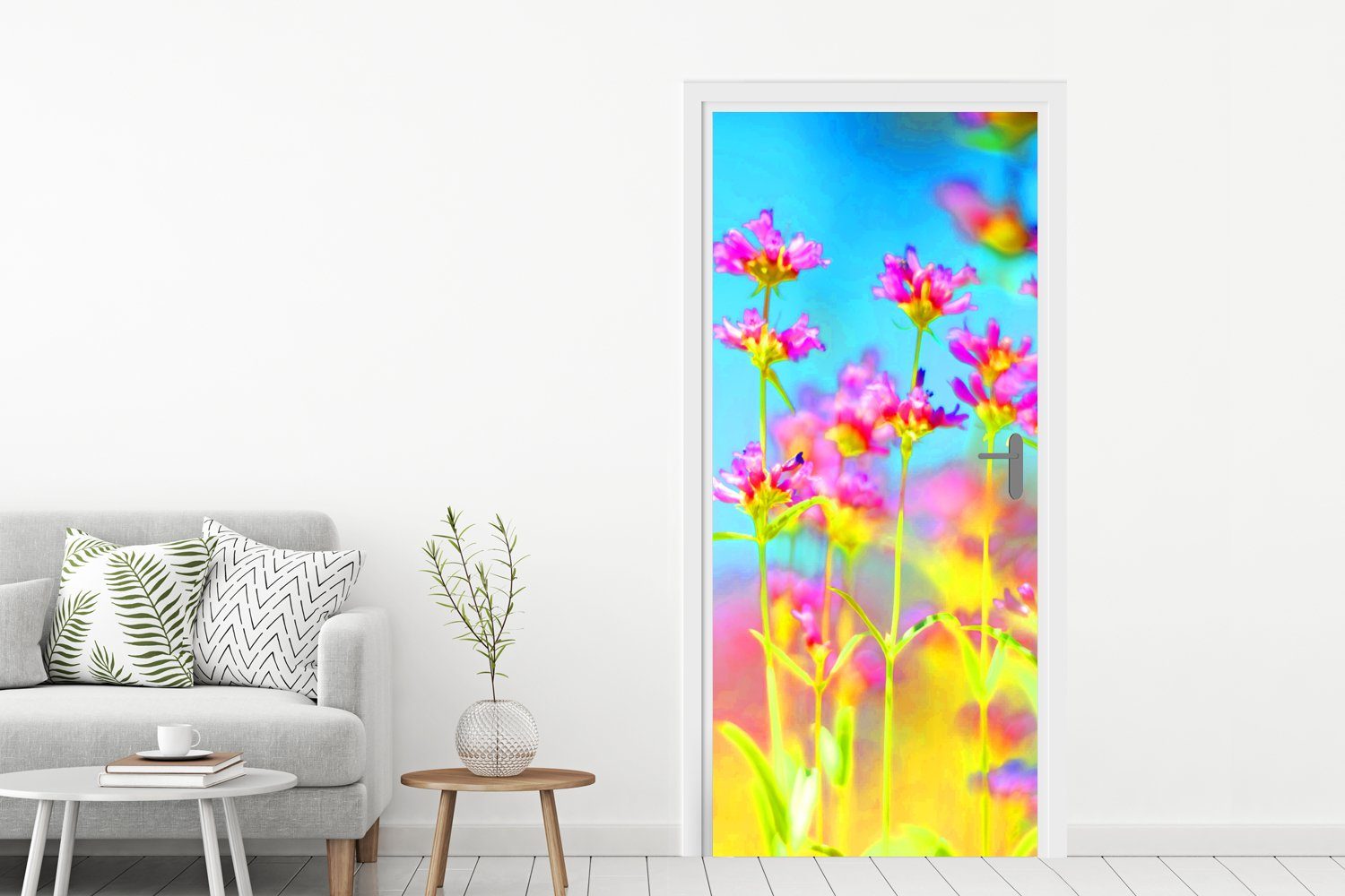 MuchoWow Türtapete Blumen - Kunst Tür, Fototapete Psychedelisch, 75x205 für (1 cm - Türaufkleber, Matt, St), bedruckt