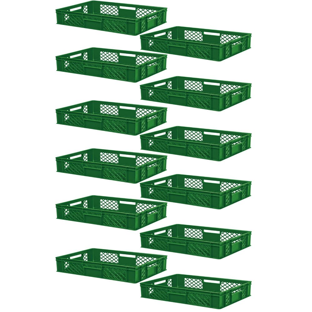 BRB-Lagertechnik Stapelbox 12x Eurobehälter/Bäckerkiste durchbrochen, LxBxH 600x400x150 mm, Stoßfest, robust und formstabil