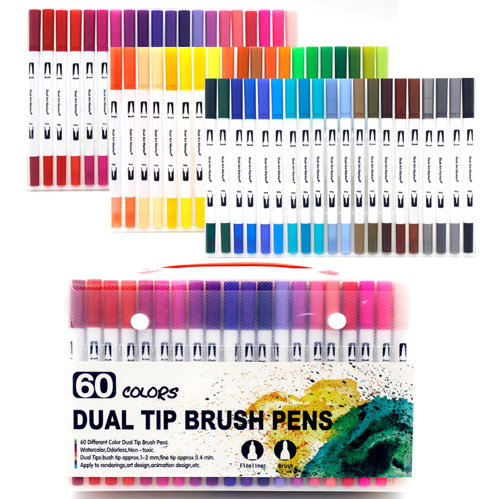 Blusmart Filzstift Dual Brush Pen Set, (Dual Tip Pinselstift, Kunstmarkierungsstifte, 60-tlg., Dünne Pinselstifte Handlettering Карандаши), Für Erwachsene Kinder Geeignet Malerei