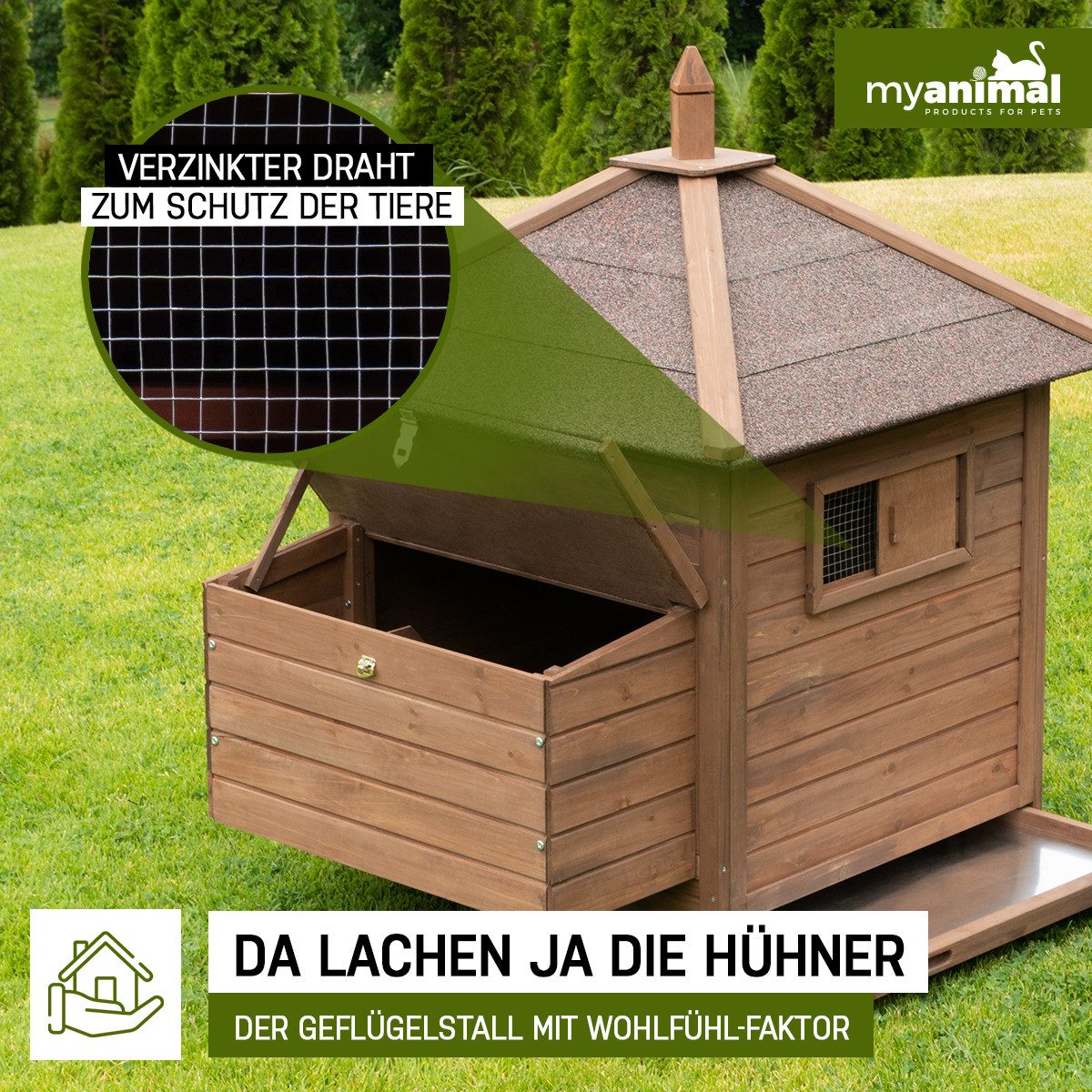 My Animal Hühnerstall Hühnerhaus MH-11 für 3-4 Hühner - Wetterbeständig, Hühnerhaus, Hühner Käfig, Gehege, Nistkasten