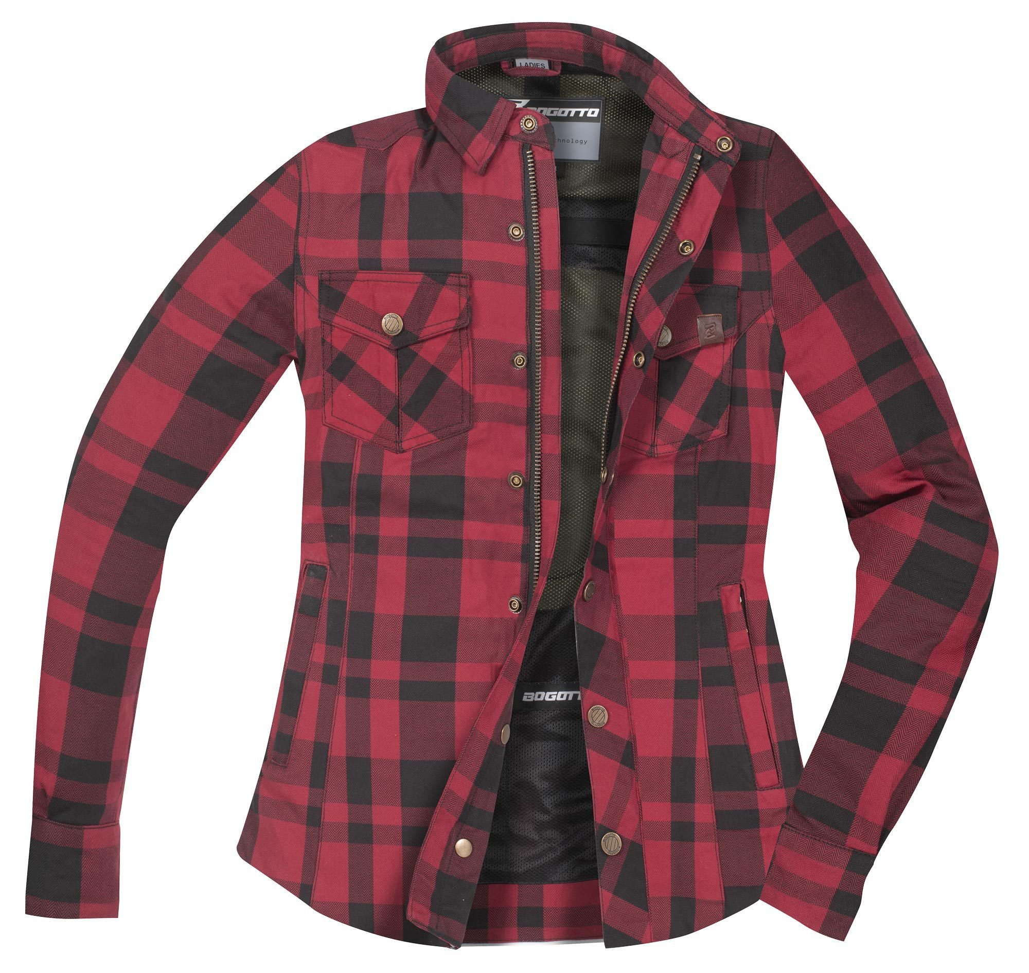 Bogotto Motorradjacke Forgewood Damen Motorrad Hemd protektoren weitenverstellbar