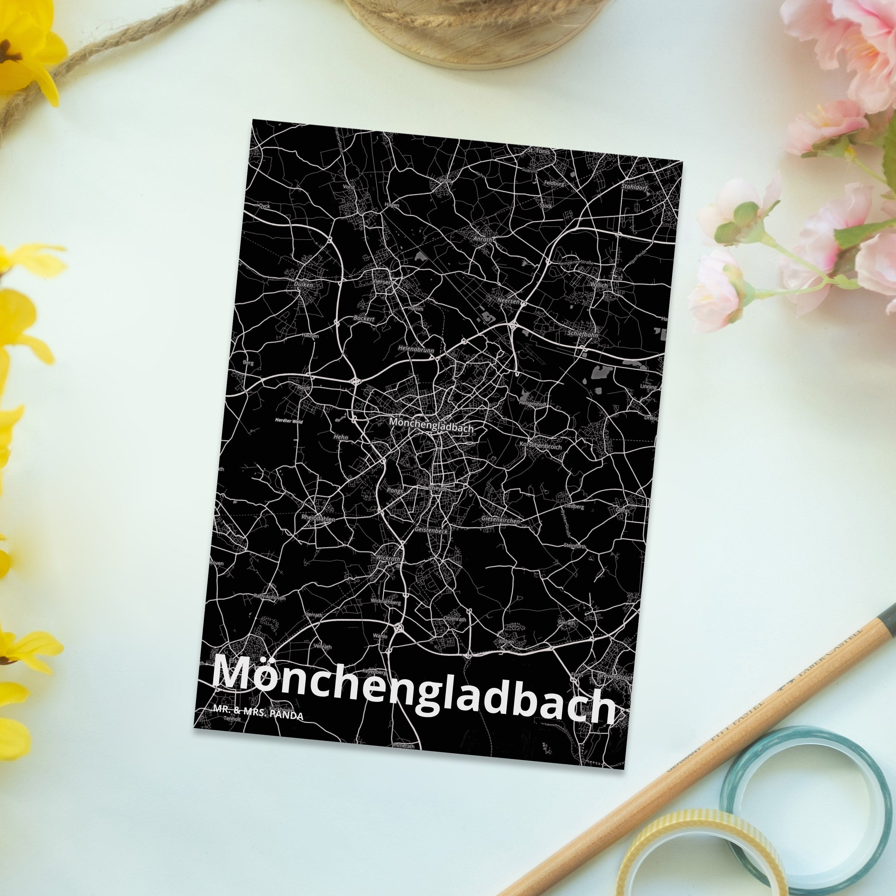 Mr. & Panda Gr Einladung, Mrs. Mönchengladbach Dorf, Geschenkkarte, Karte, - Geschenk, Postkarte