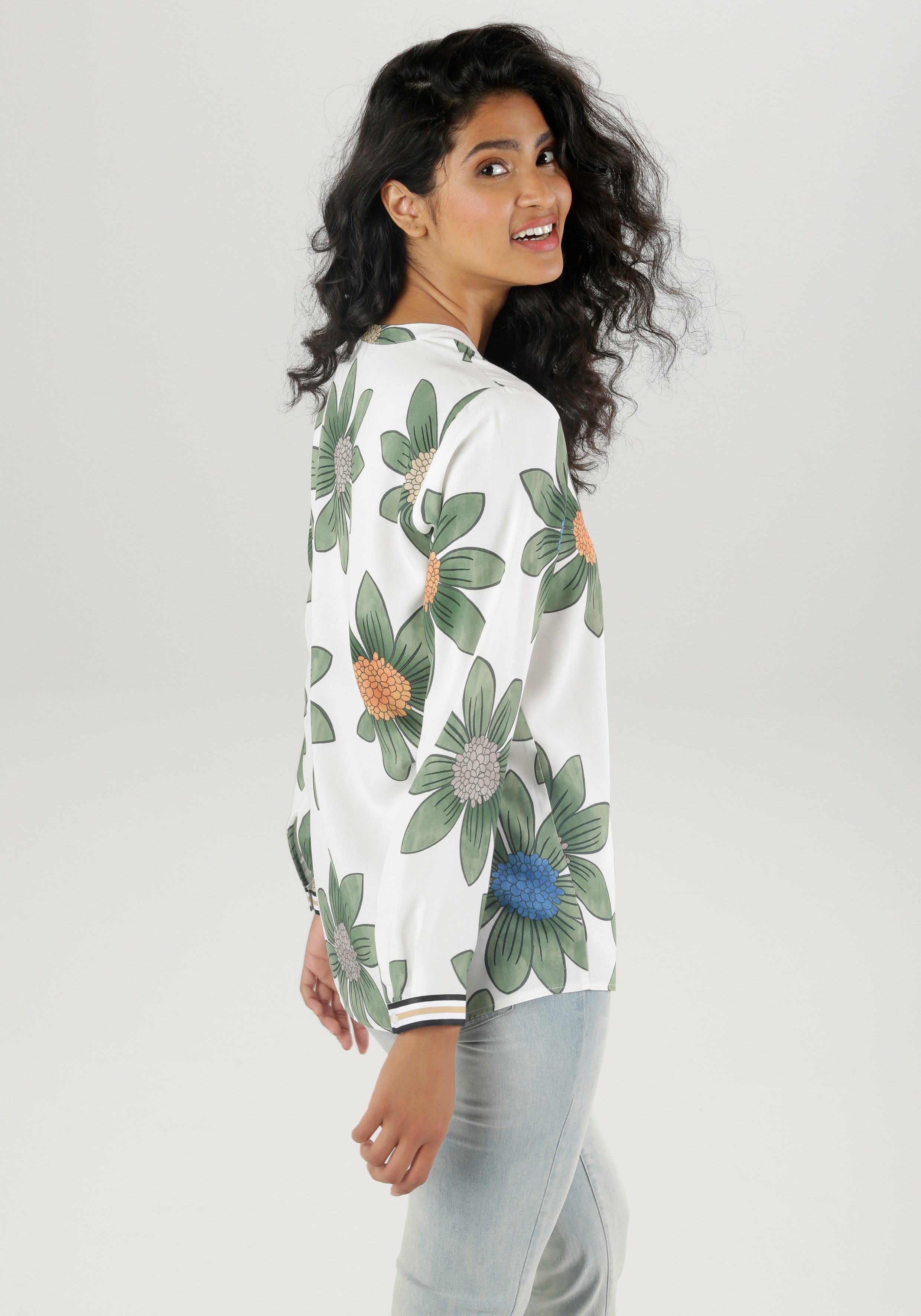 Aniston SELECTED Schlupfbluse mit gestreiften Manschetten günstig online kaufen