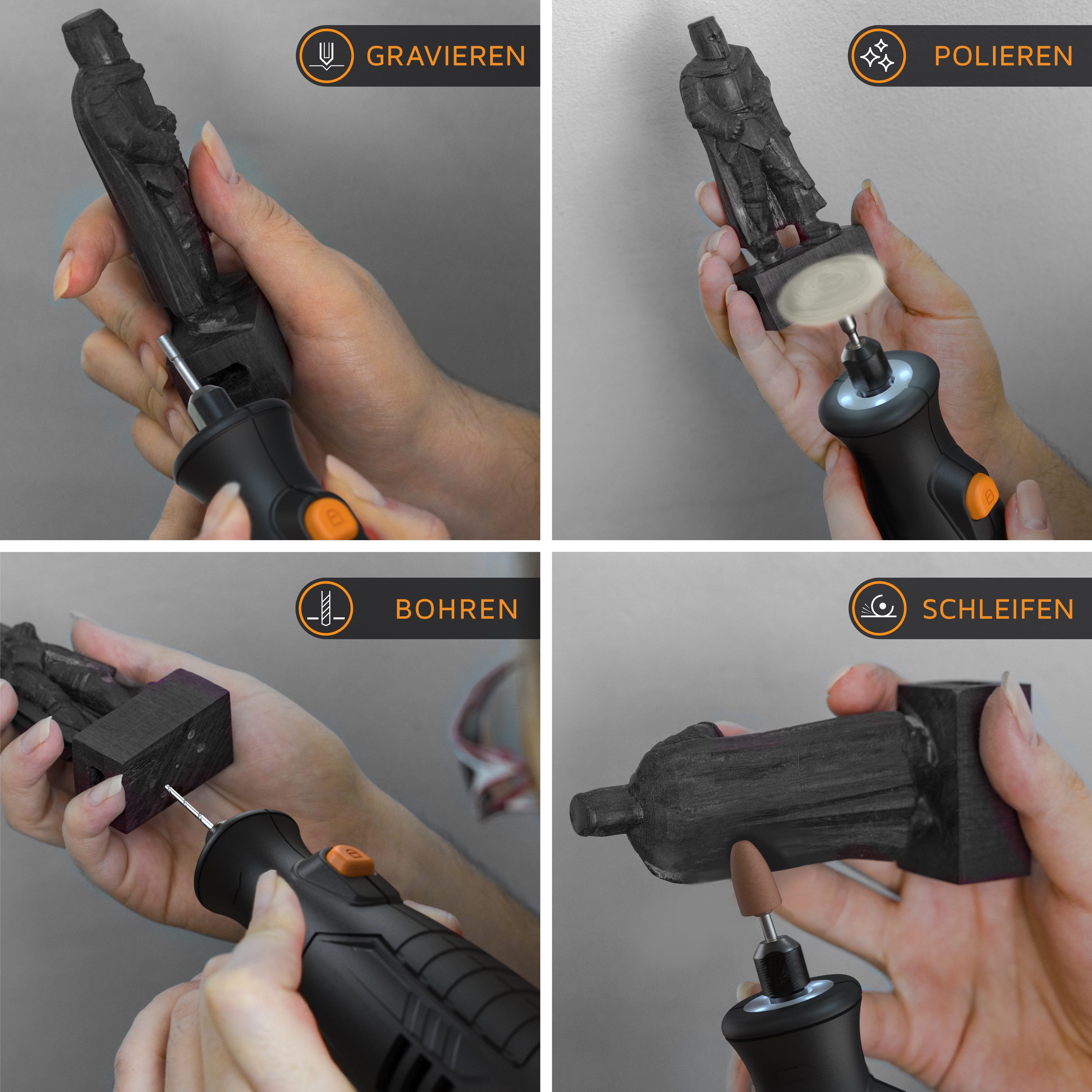 Brandson Multitool Multifunktionswerkzeug 8V, Drehwerkzeug mit 110-tlg. Zubehör Set, (110 St), zum Schneiden, Fräsen, Gravieren, Schleifen, Schärfen, Polieren