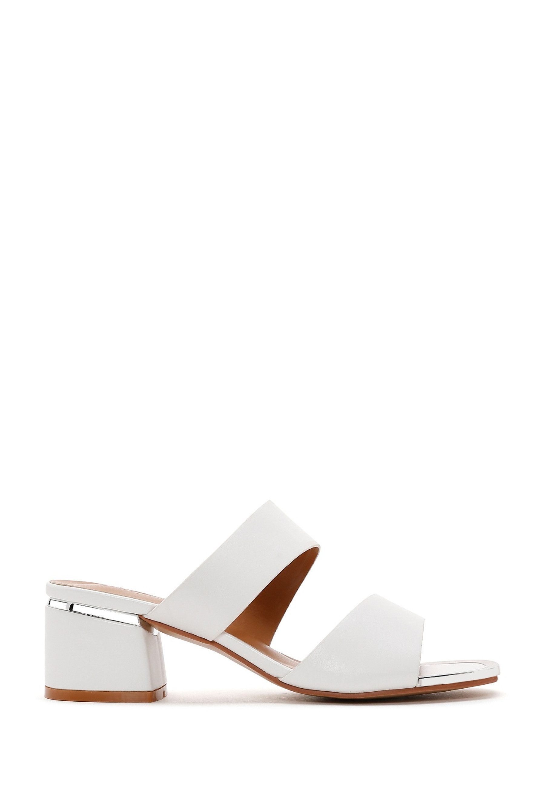 Derimod Mules aus Kunstleder mit mittelhohem Absatz Mules Kunstleder, Slip-on-Passform, Blockabsatz, Metallic-Detail