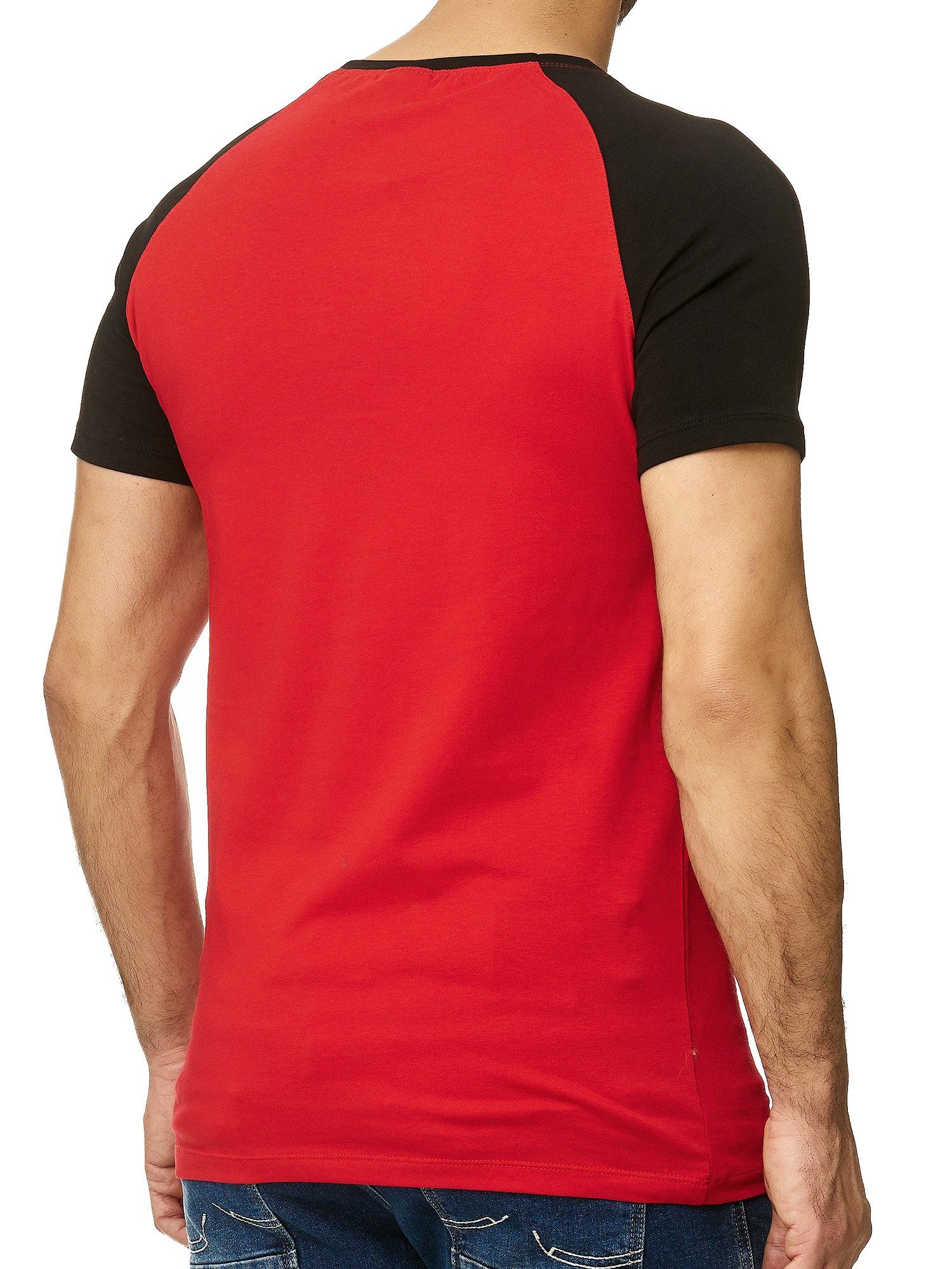 OneRedox T-Shirt 1-tlg., Design) modischem (Shirt Schwarz Fitness 1302C im Polo Casual Rot Kurzarmshirt Tee, Freizeit