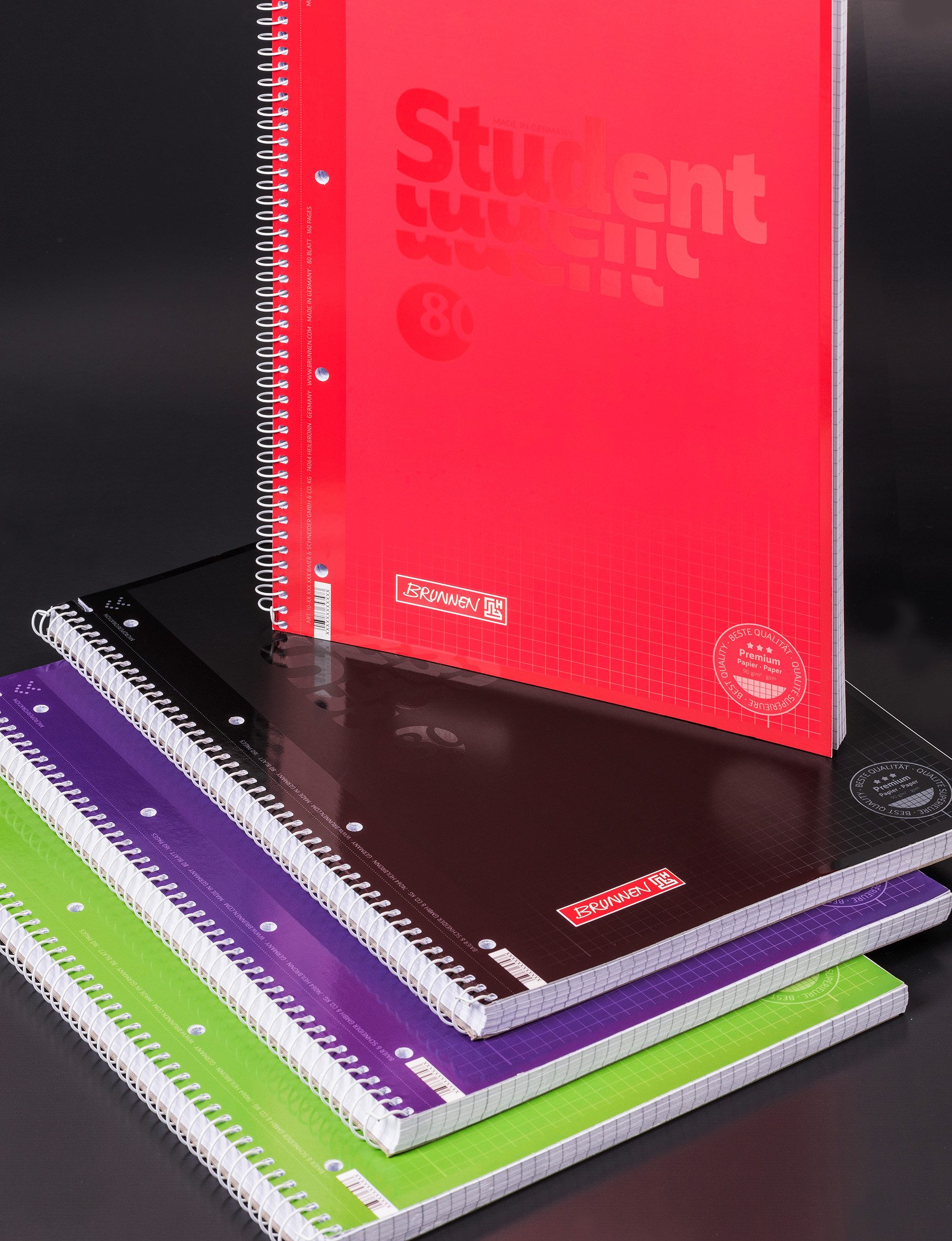 BRUNNEN Notizblock Collegeblock Student Premium Colour Code A4 kariert mit Randlinie inne