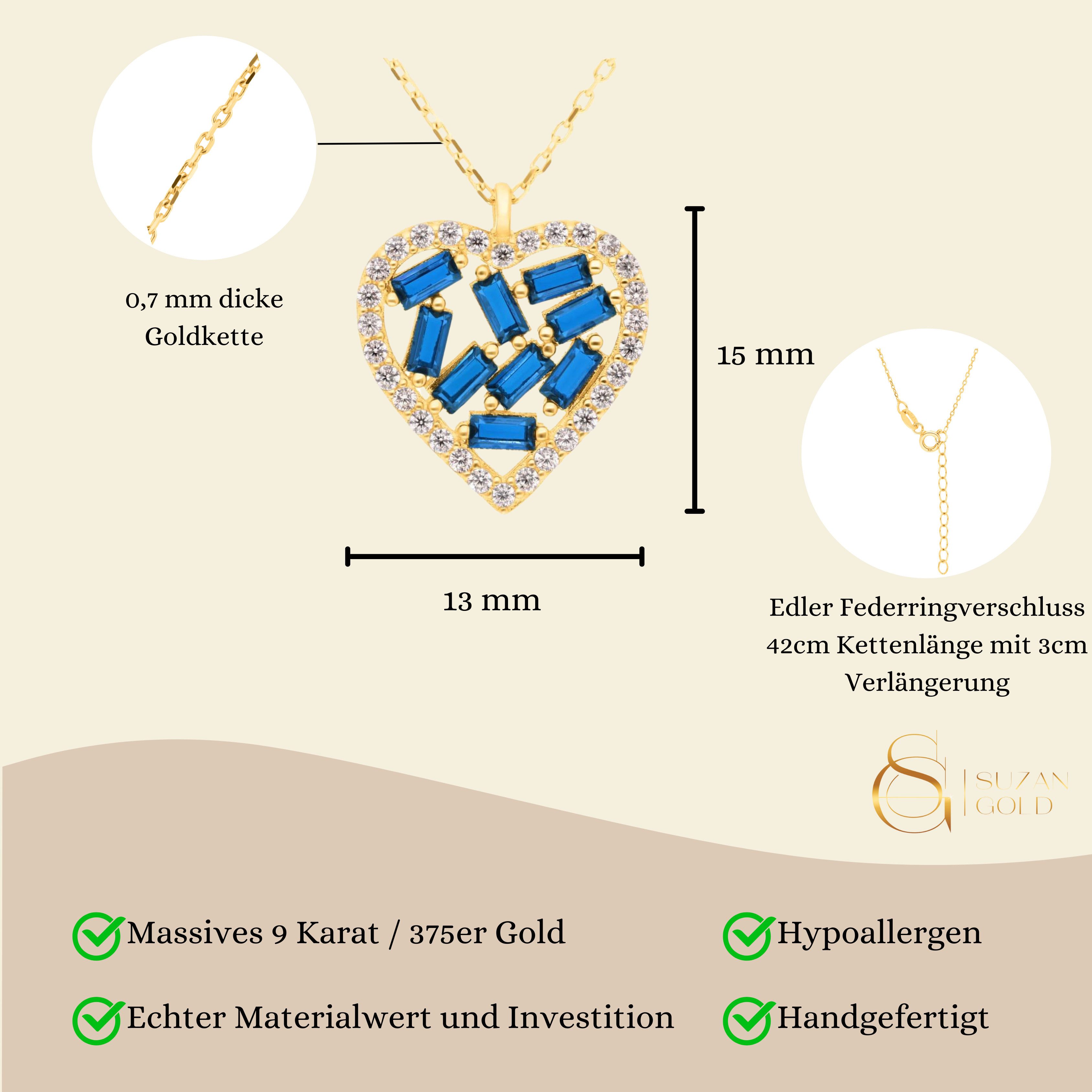 Suzan Gold Kette mit Anhänger 375er Gold Herzanhänger Damen Halskette – mit günstig online kaufen