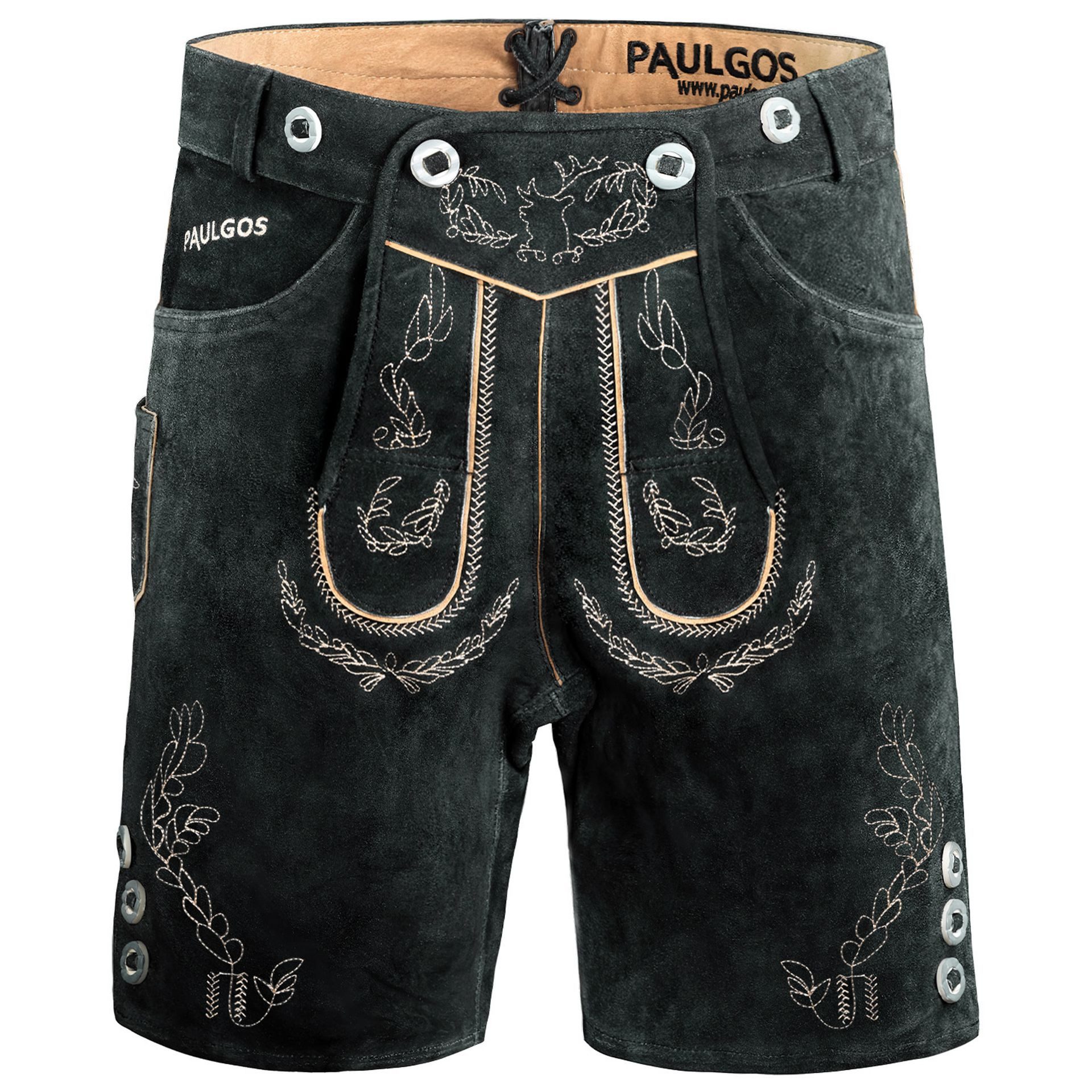PAULGOS Trachtenhose Herren Lederhose Kurz mit Trägern 100% Echtleder - HK1