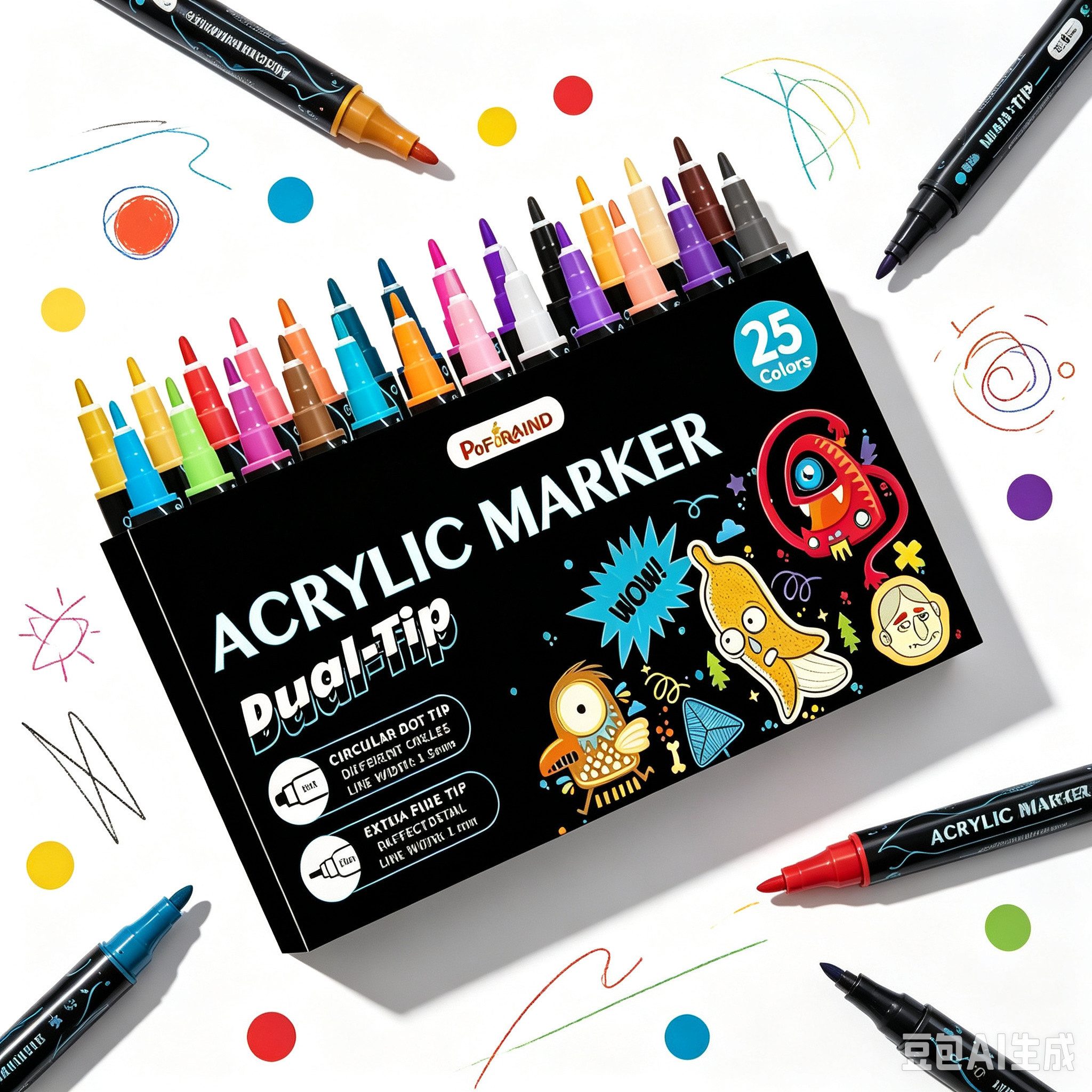Fyrove Marker 25 Acrylmarker-Set, wasserfest, spülmaschinenfest, (1-5 mm, für Stein, Glas, Keramik & Holz)