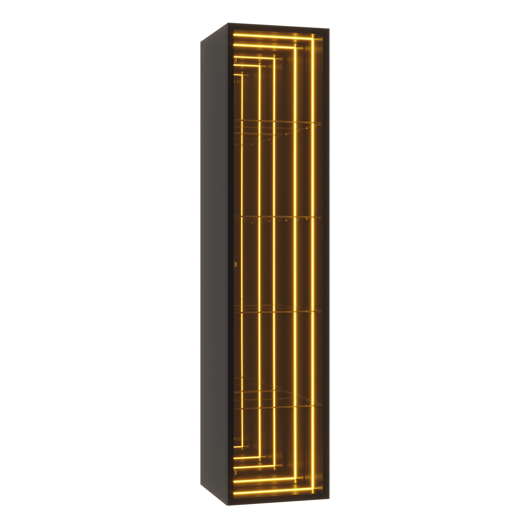 Flieks Glasvitrine mit LED-Lichtleiste, verstellbaren Glaseinlegeböden & Spiegelwand (30x30x160 cm, Glastür mit Soft-Close-Funktion, 1-St., Eckvitrine mit verspiegelter Rückwand & 5 Ebenen) Multifunktionaler Hochschrank Standvitrine Eckschrank mit 5 Fächern