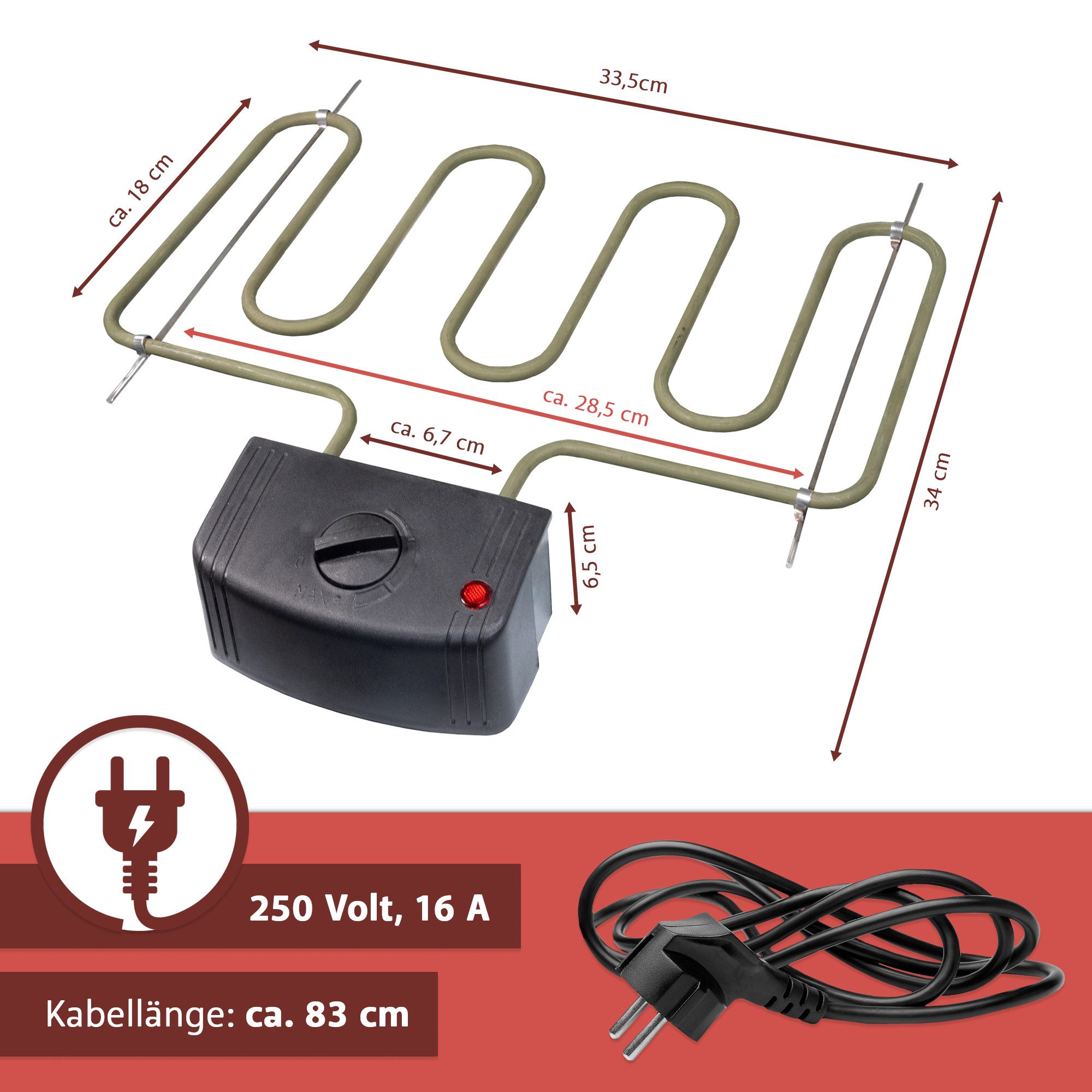 Lemodo Räucherofen Heizspirale elektrisch 2000 W, Heizschlange mit Temperaturregler, 2000 W, Für vielzahl von Räucheröfen geeignet