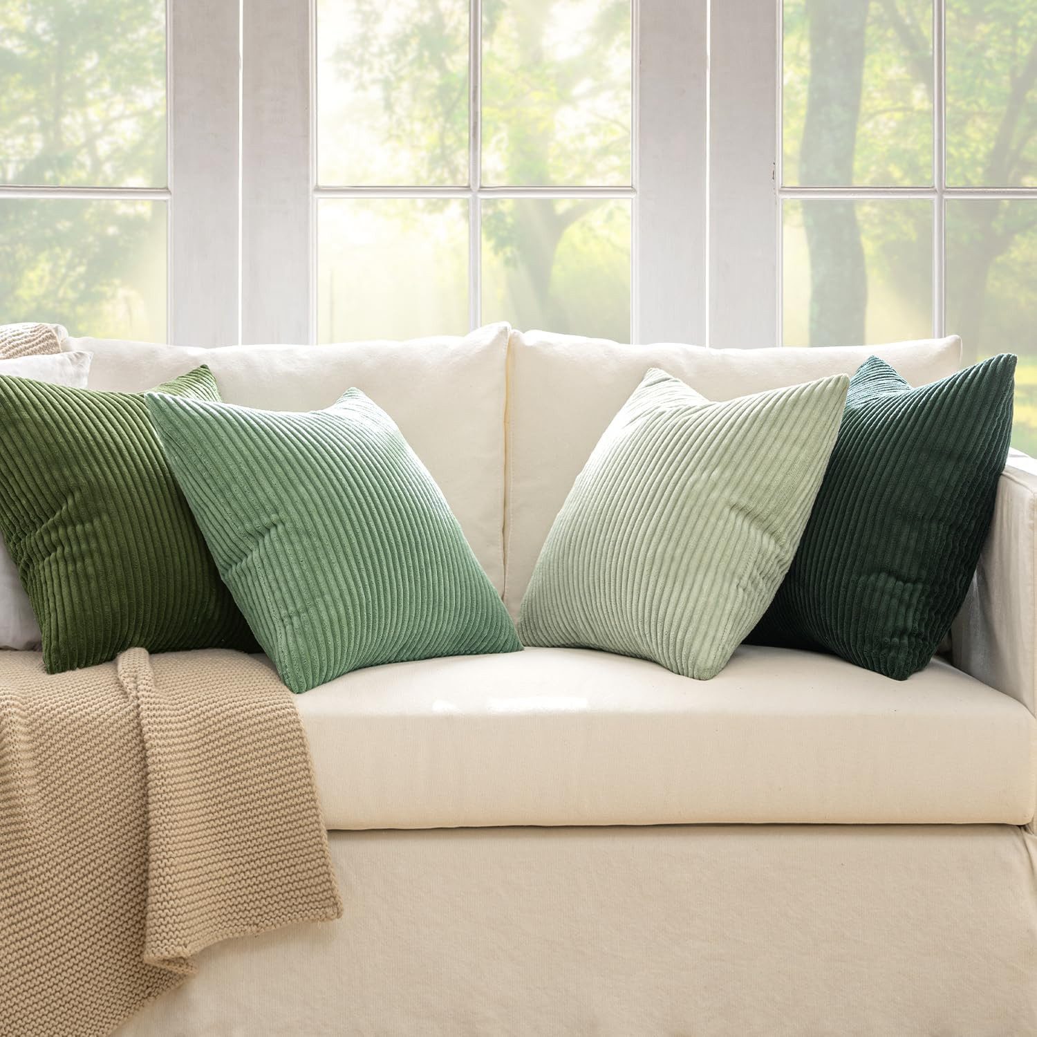FOUORTUNATE-BEE Kissenbezüge Kissenbezüge 40x40 cm 4er Set Zierkissenbezug Streifen Sofa Grün, 4er Set Kissenbezüge 40x40 Streifen Dekokissenbezug Sofa Wohnzimm – Bild 3 von 5